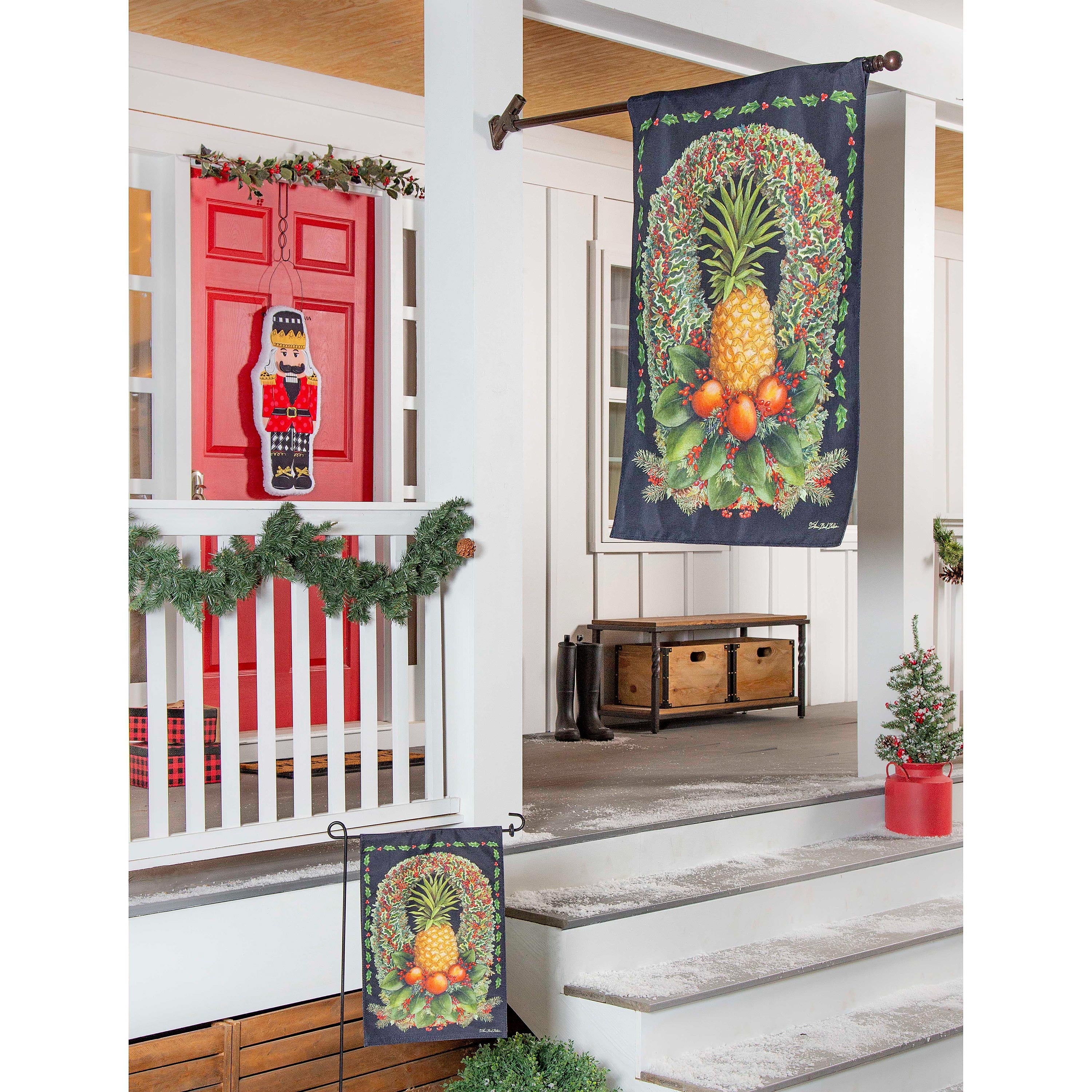 Christmas Pineapple Wreath Burlap House Flag