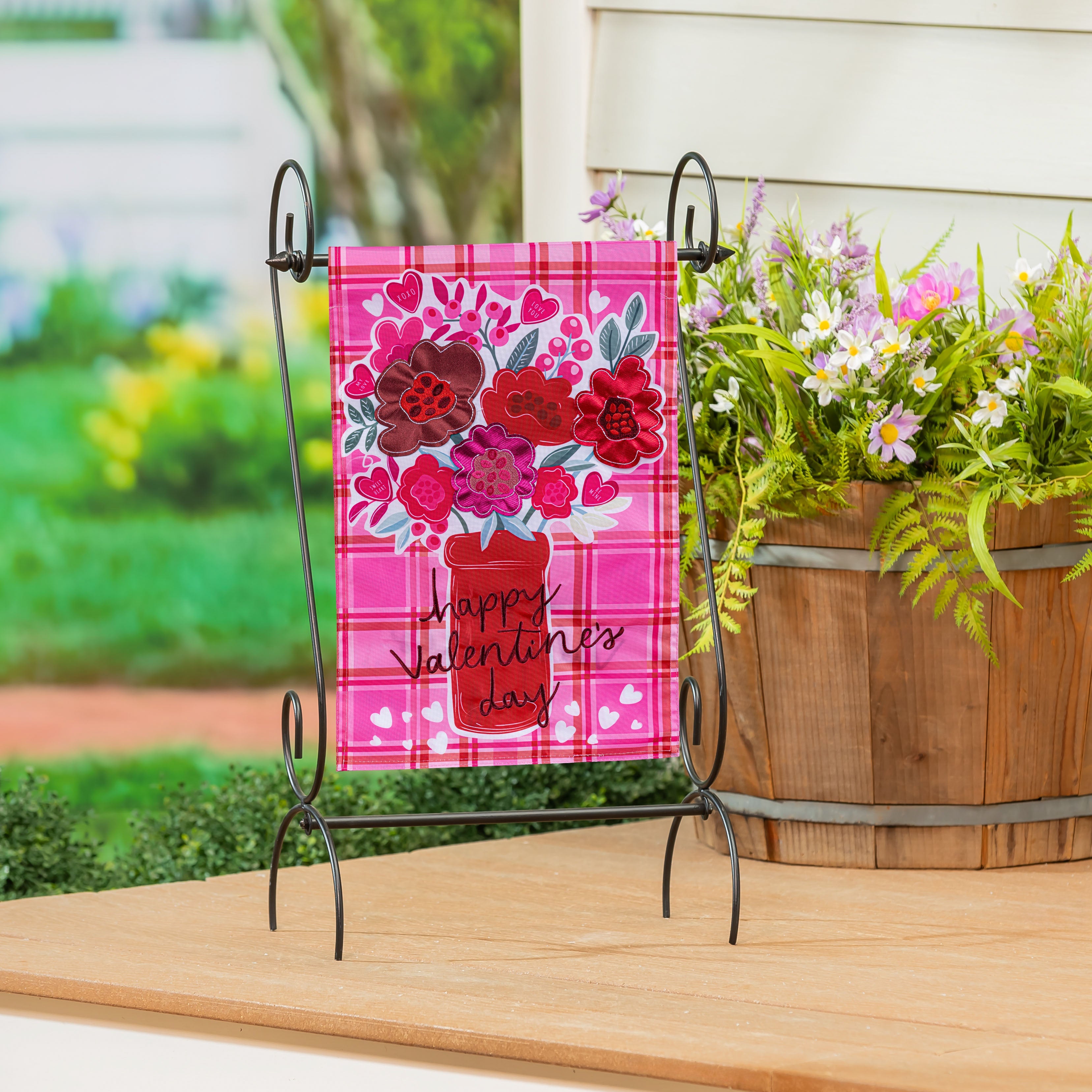 Valentine's Day Plaid Applique Garden Flag