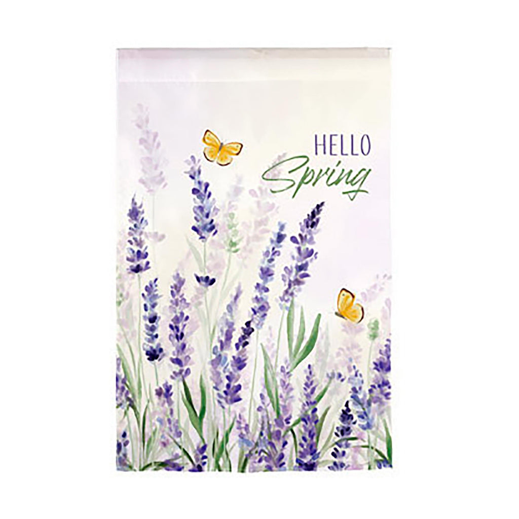 Hello Spring Lavender Burlap House Flag