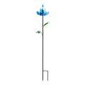 Metal Wind Spinner, Spinning Flower, Blue, 48"H