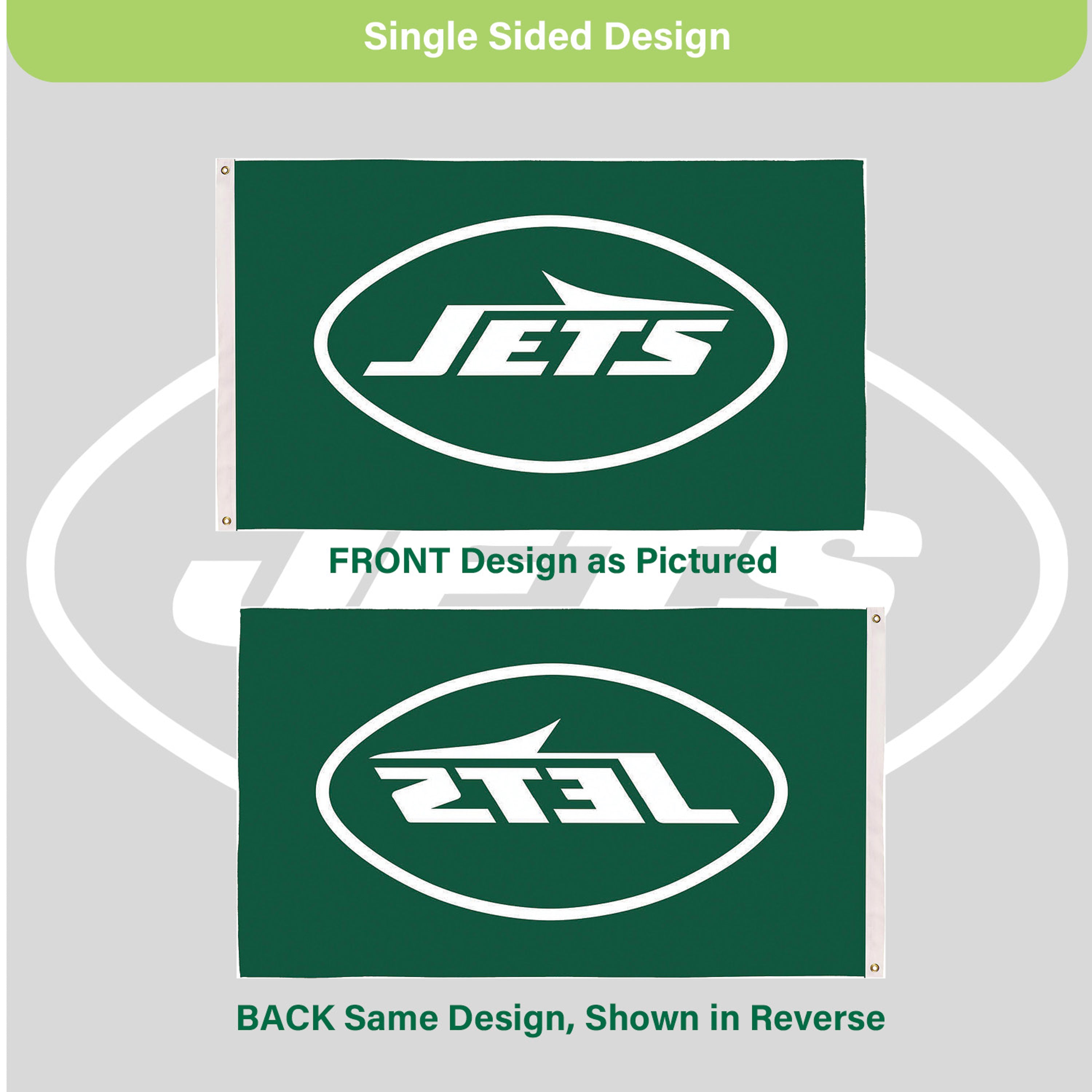 New York Jets Single Sided Flag w/ 2 Grommets, 3'x5'