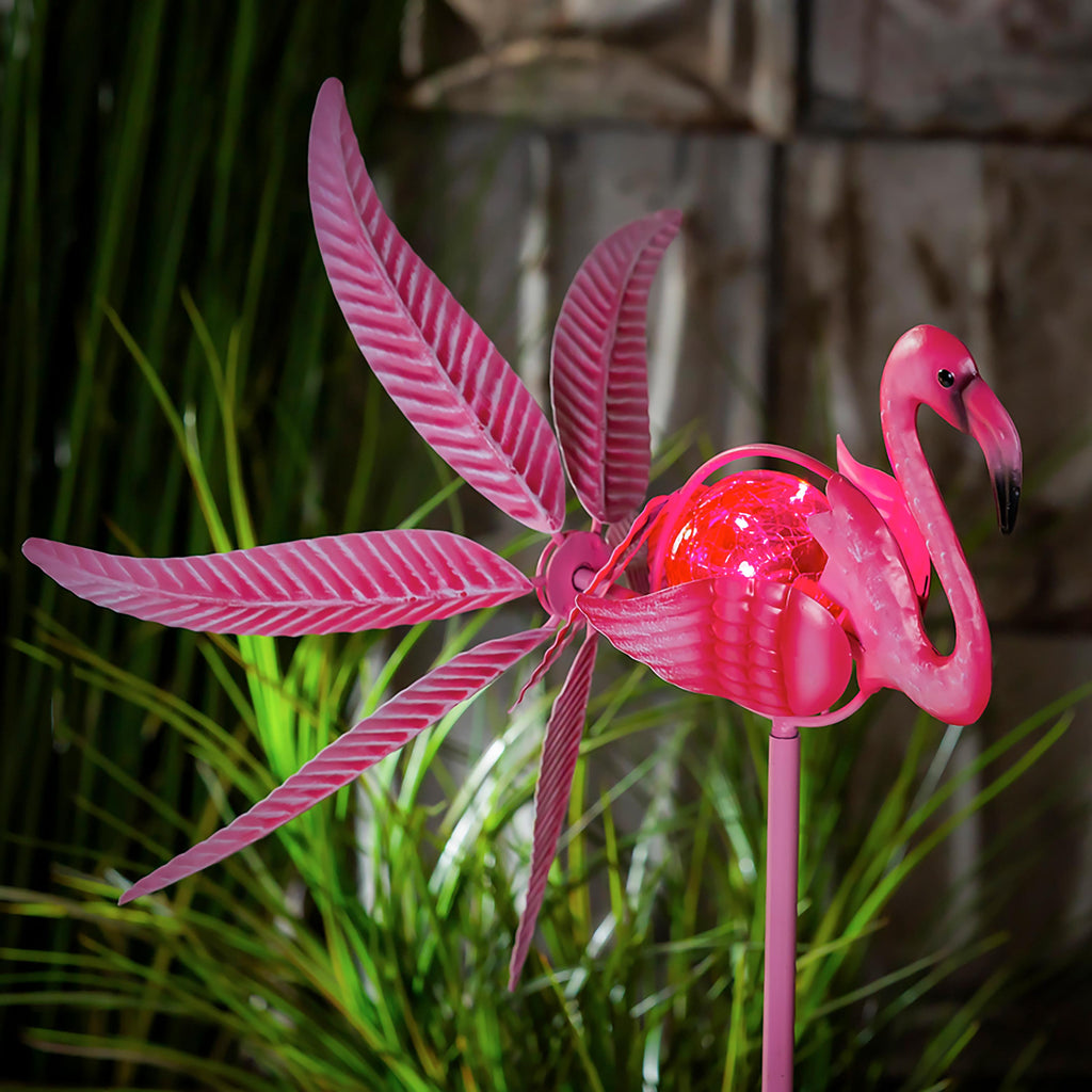 36"H Solar Flamingo Staked Wind Spinner
