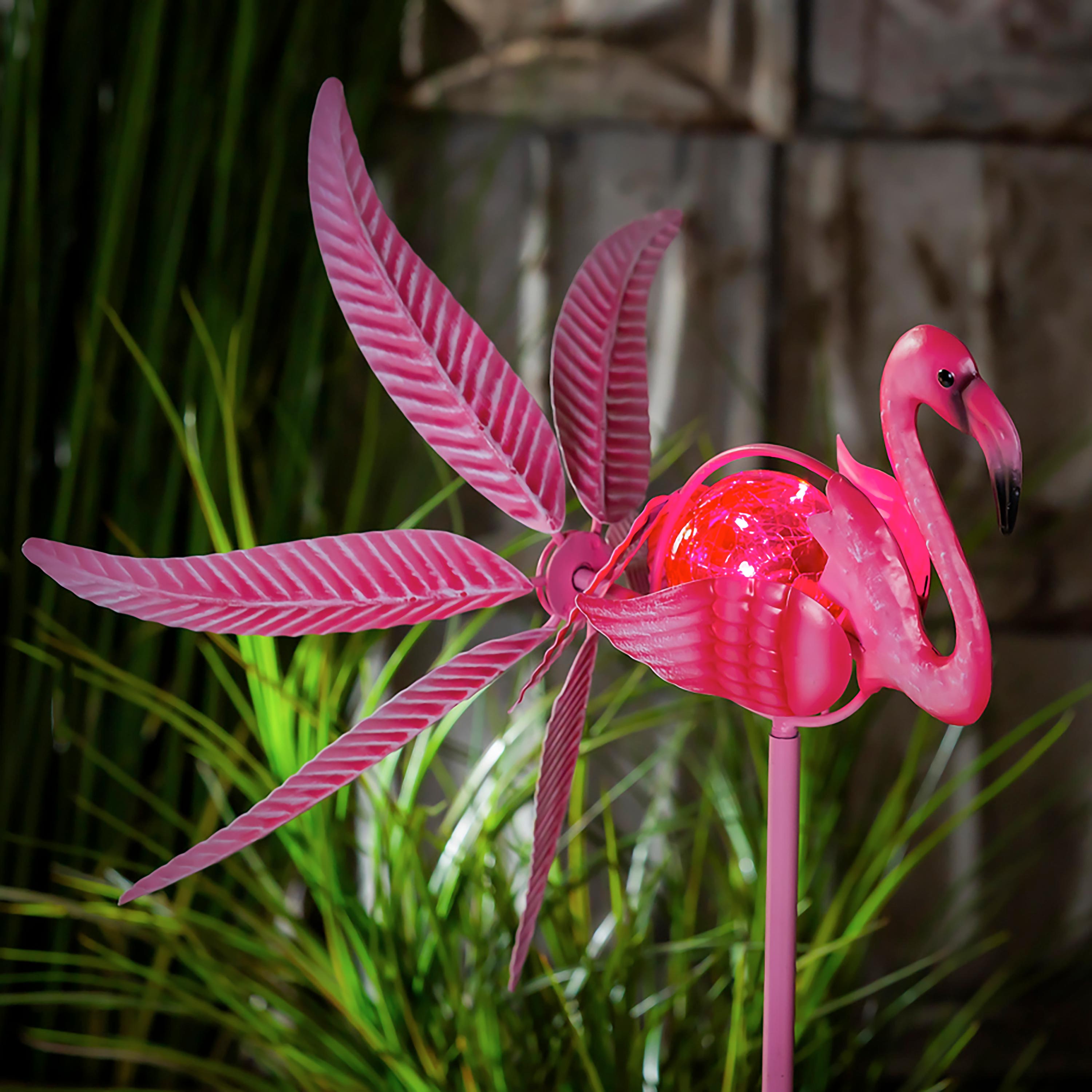 36"H Solar Flamingo Staked Wind Spinner