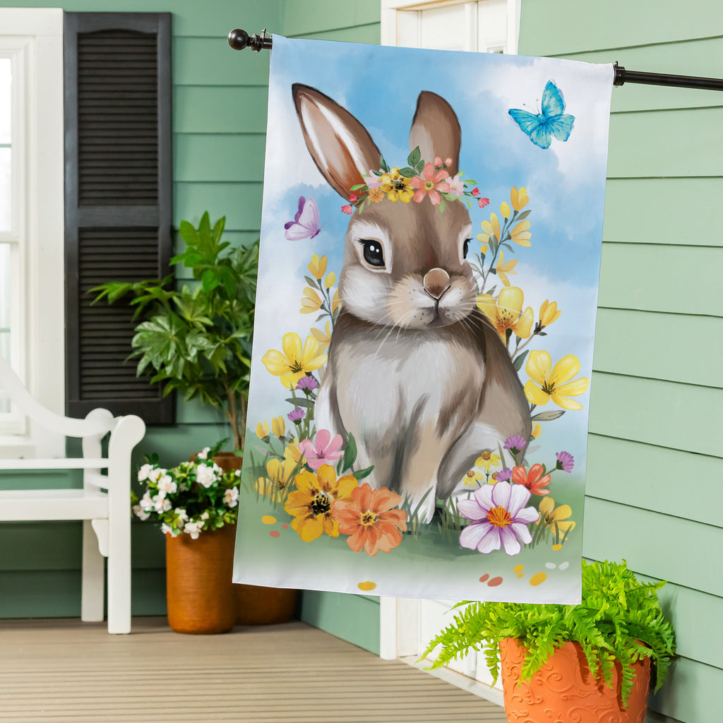 Hop Into Spring Floral Burlap House Flag