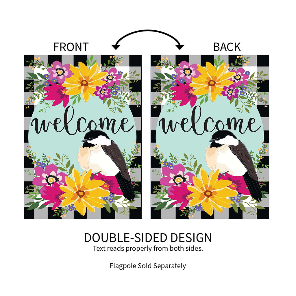 Farmhouse Chickadee with Check Garden Linen Flag
