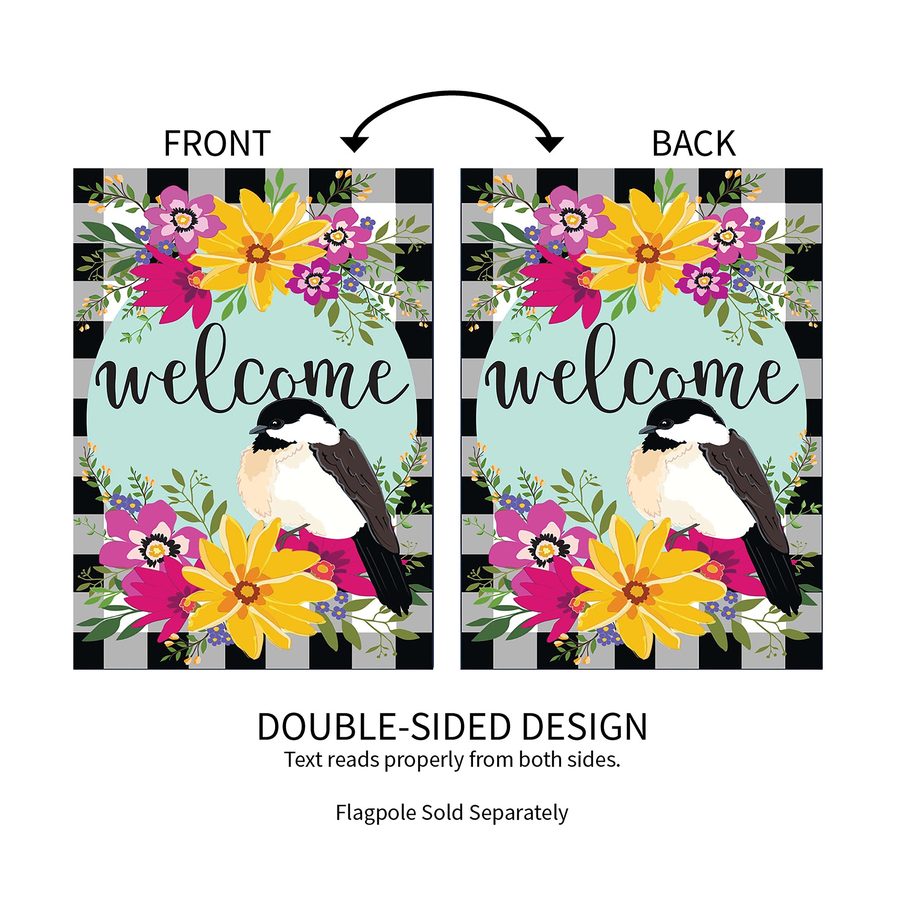 Farmhouse Chickadee with Check Garden Linen Flag