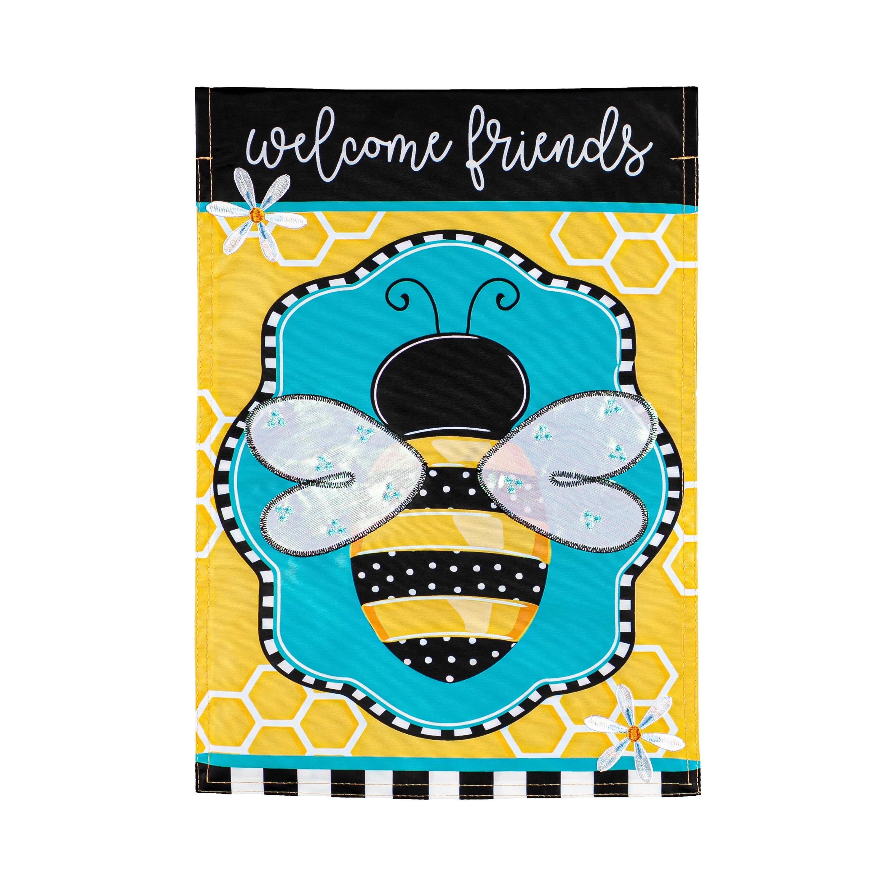 Buzzing Bee Welcome Garden Applique Flag