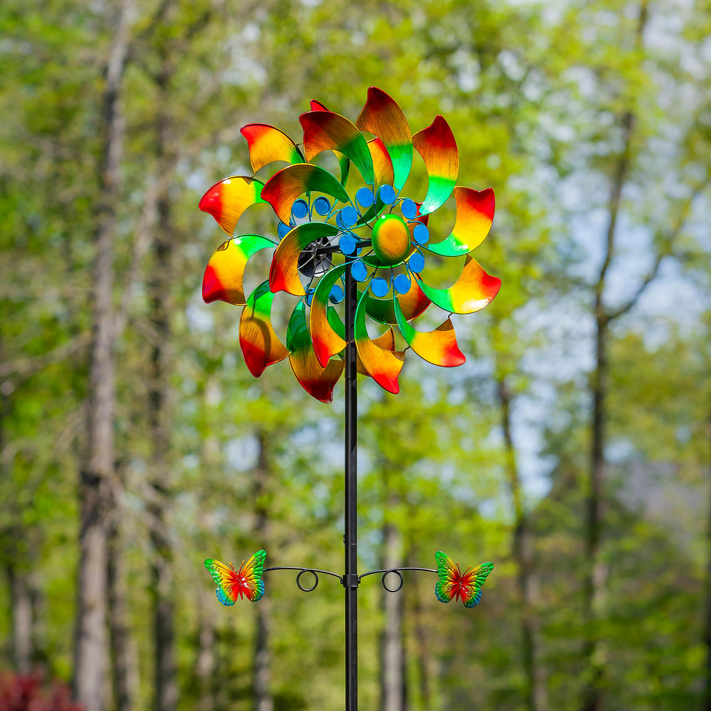 Metal Wind Spinner, Radiant Fan With Butterflies, 75"H