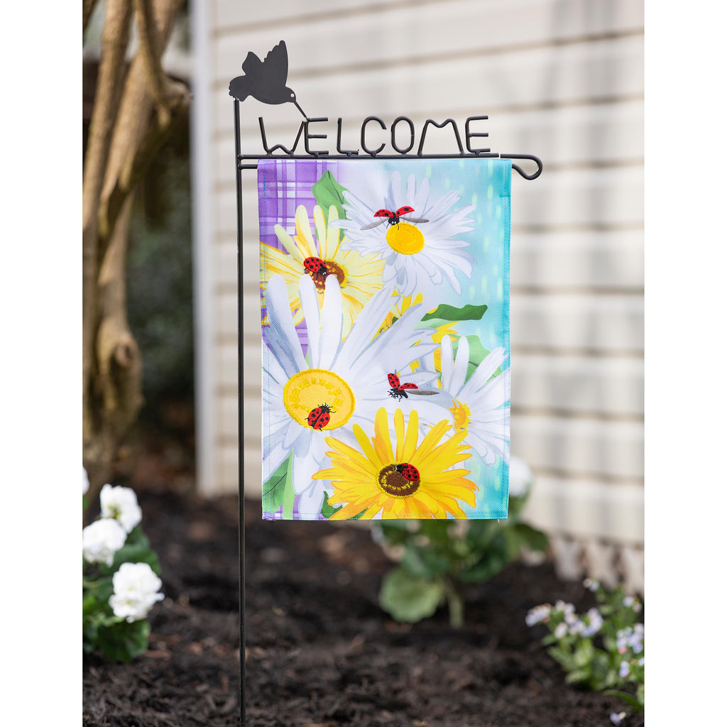 Daisy and Ladybug Field Garden Burlap Flag