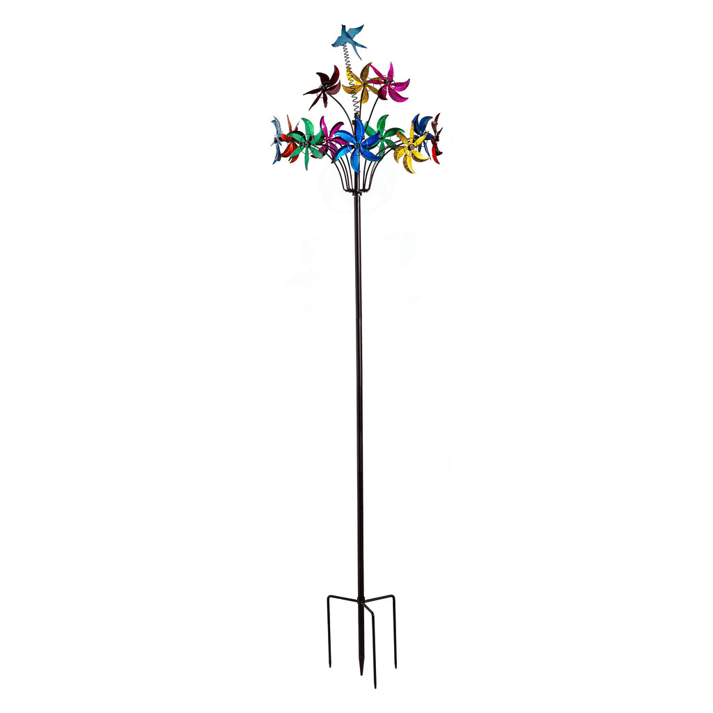 Metal Wind Spinner, Twirling Colorful Flowers, 91"H