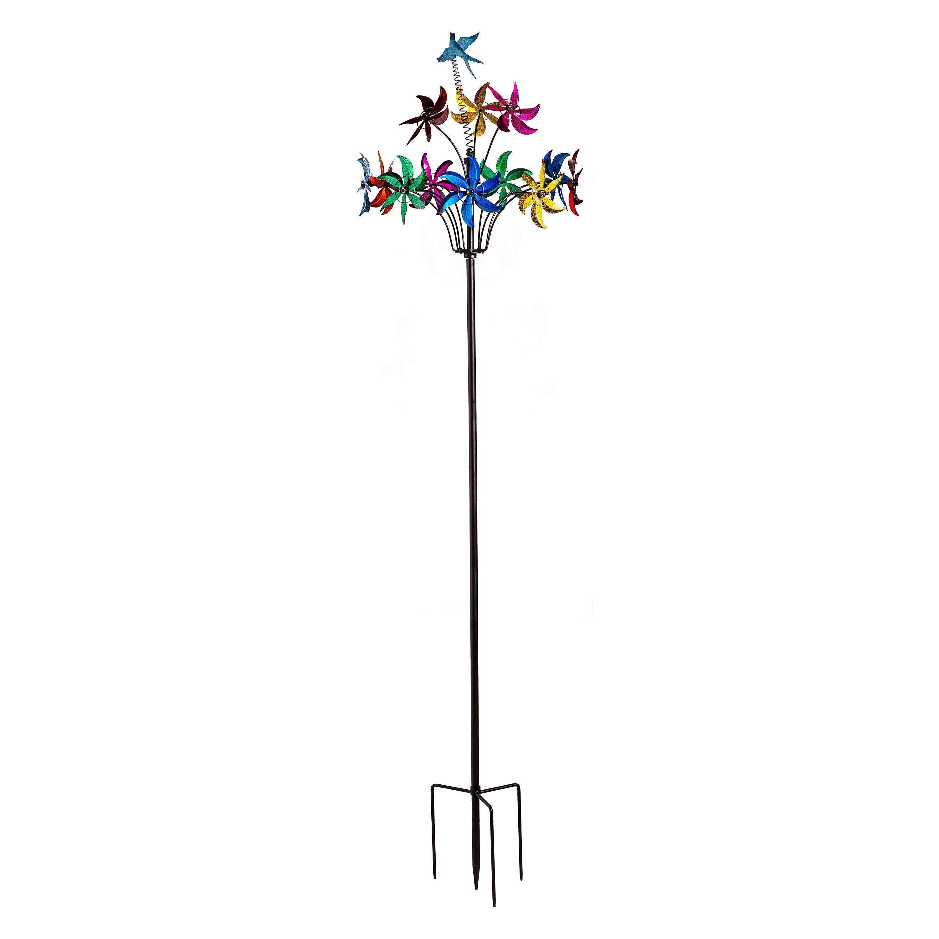 Metal Wind Spinner, Twirling Colorful Flowers, 91"H