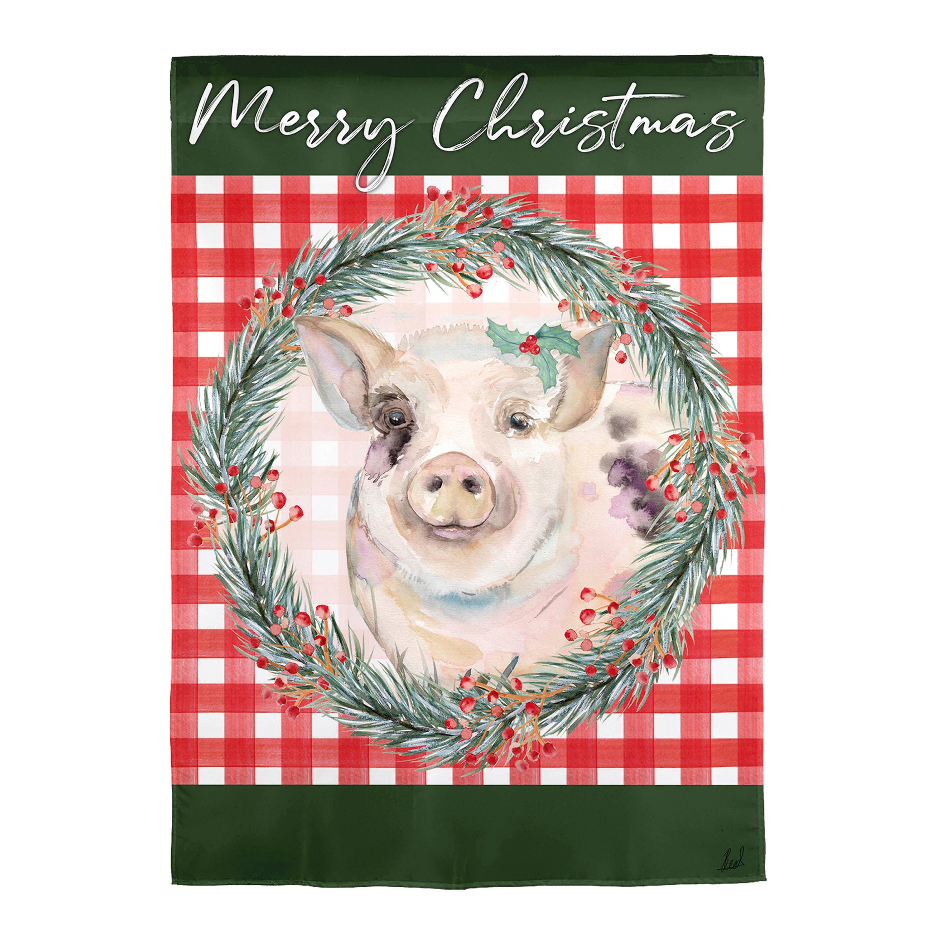 Merry Christmas Pig Burlap House Flag