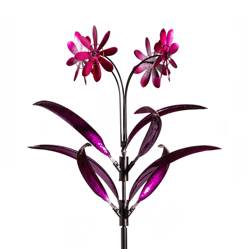 Metal Wind Spinner Spiral Spinning Flowers, 88"H