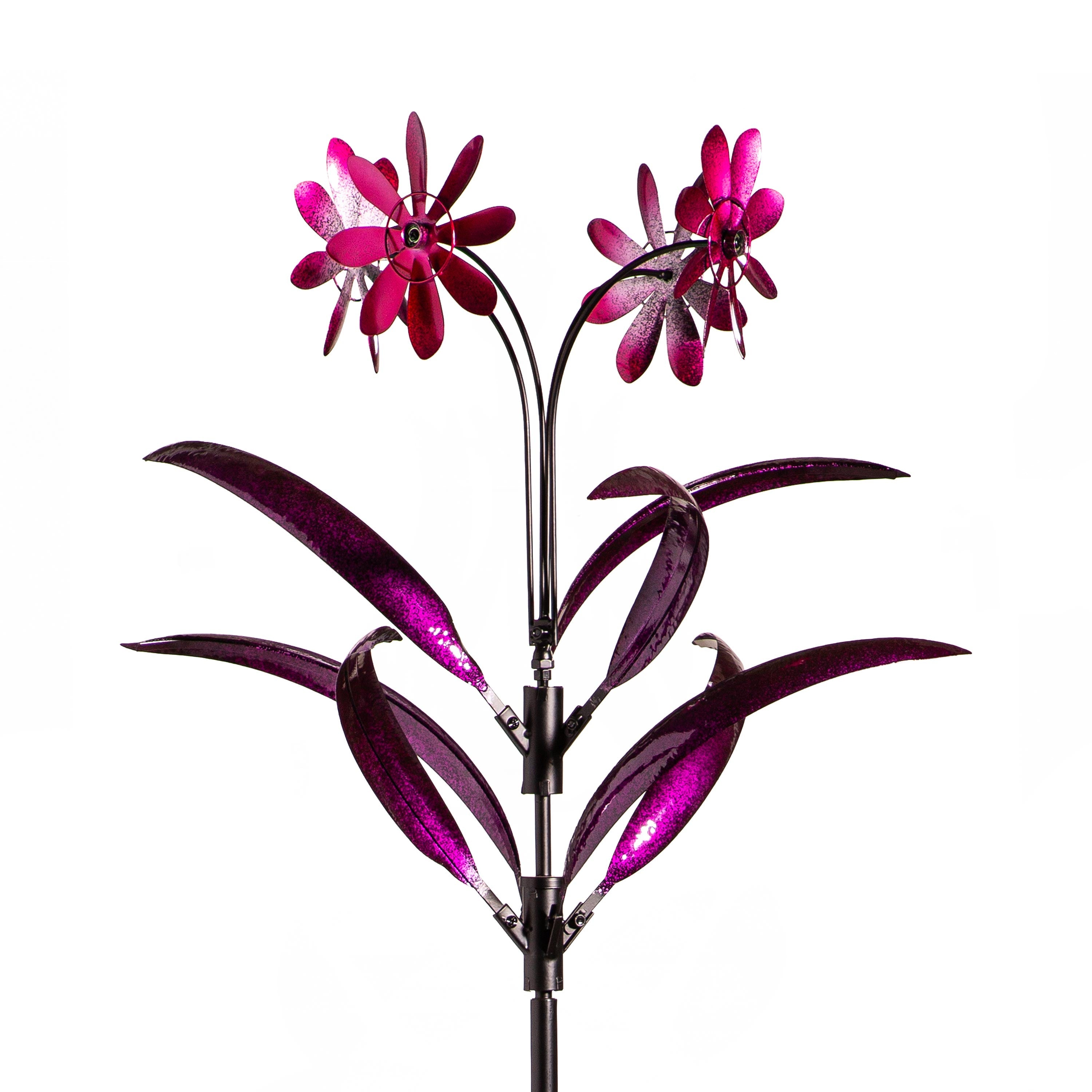 Metal Wind Spinner Spiral Spinning Flowers, 88"H