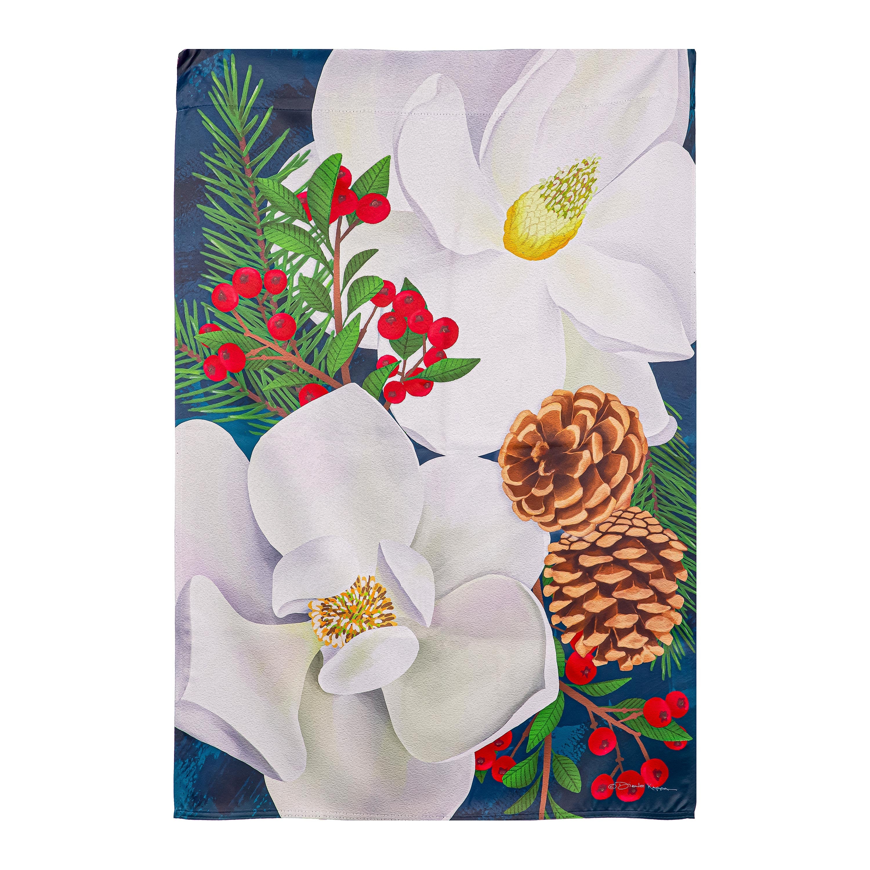 Holiday Magnolia Arrangement Suede House Flag
