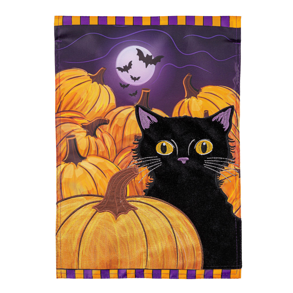 Pumpkin Patch Cat Applique House Flag