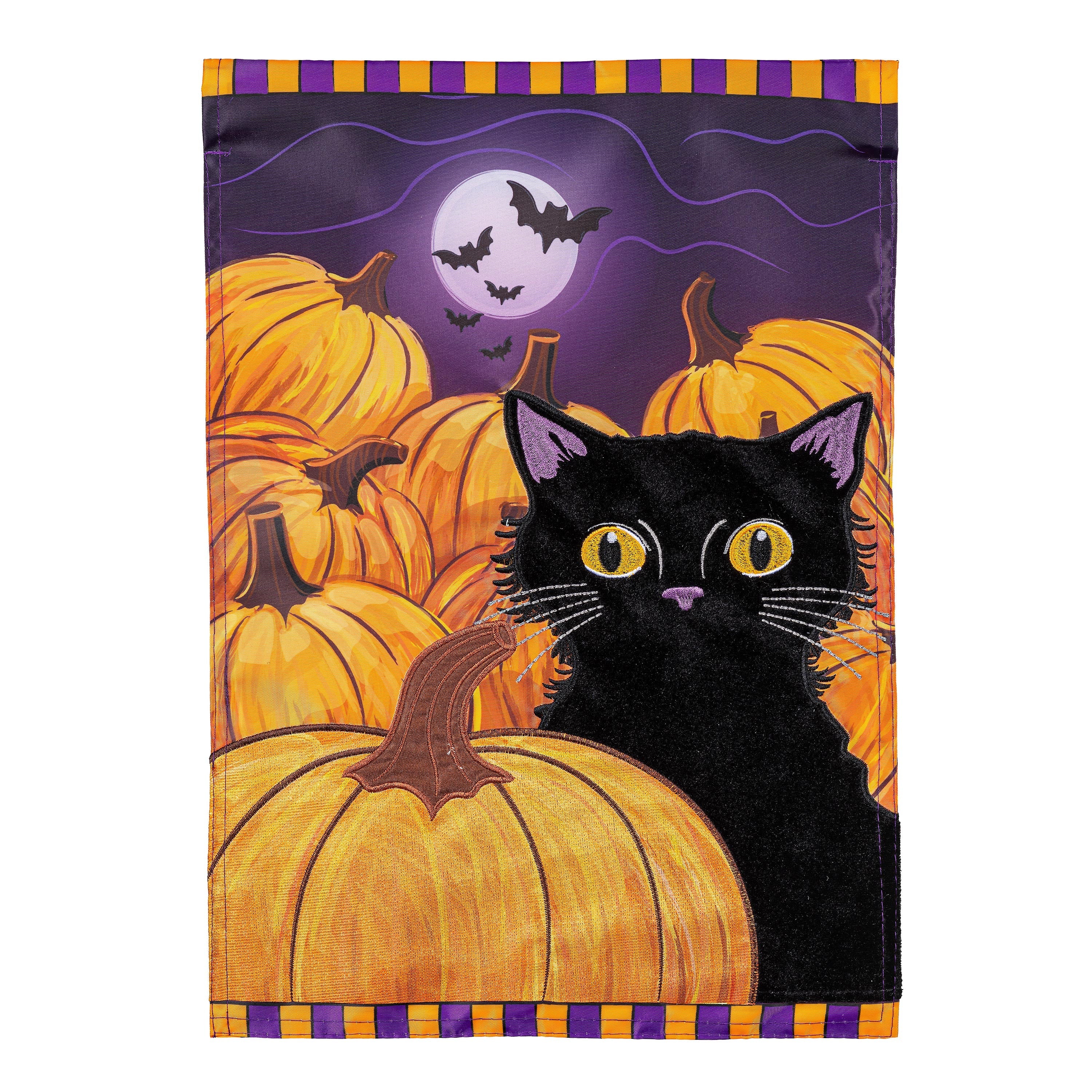 Pumpkin Patch Cat Applique House Flag