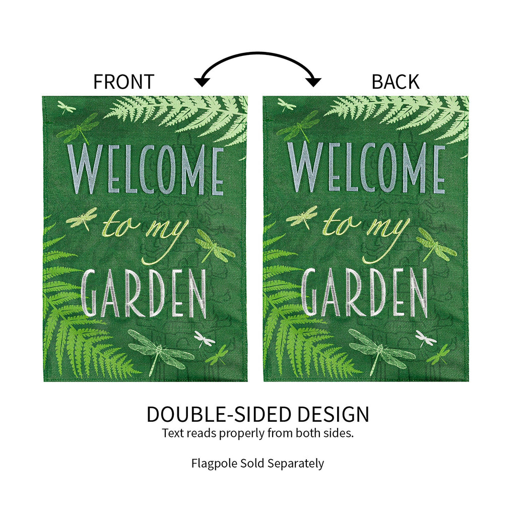Welcome Dragonfly Garden Burlap Flag