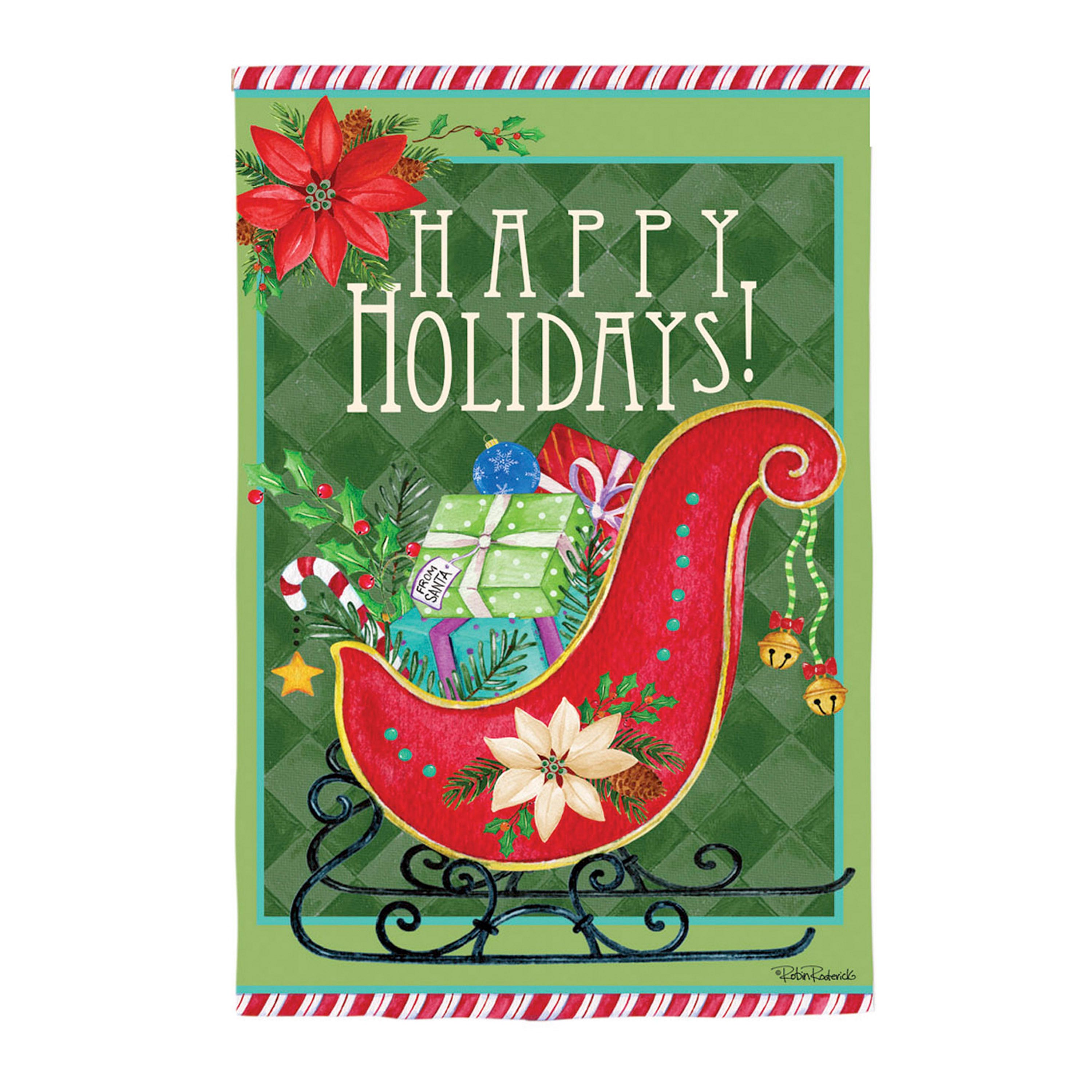 Happy Holiday Sled Garden Sub Suede Flag