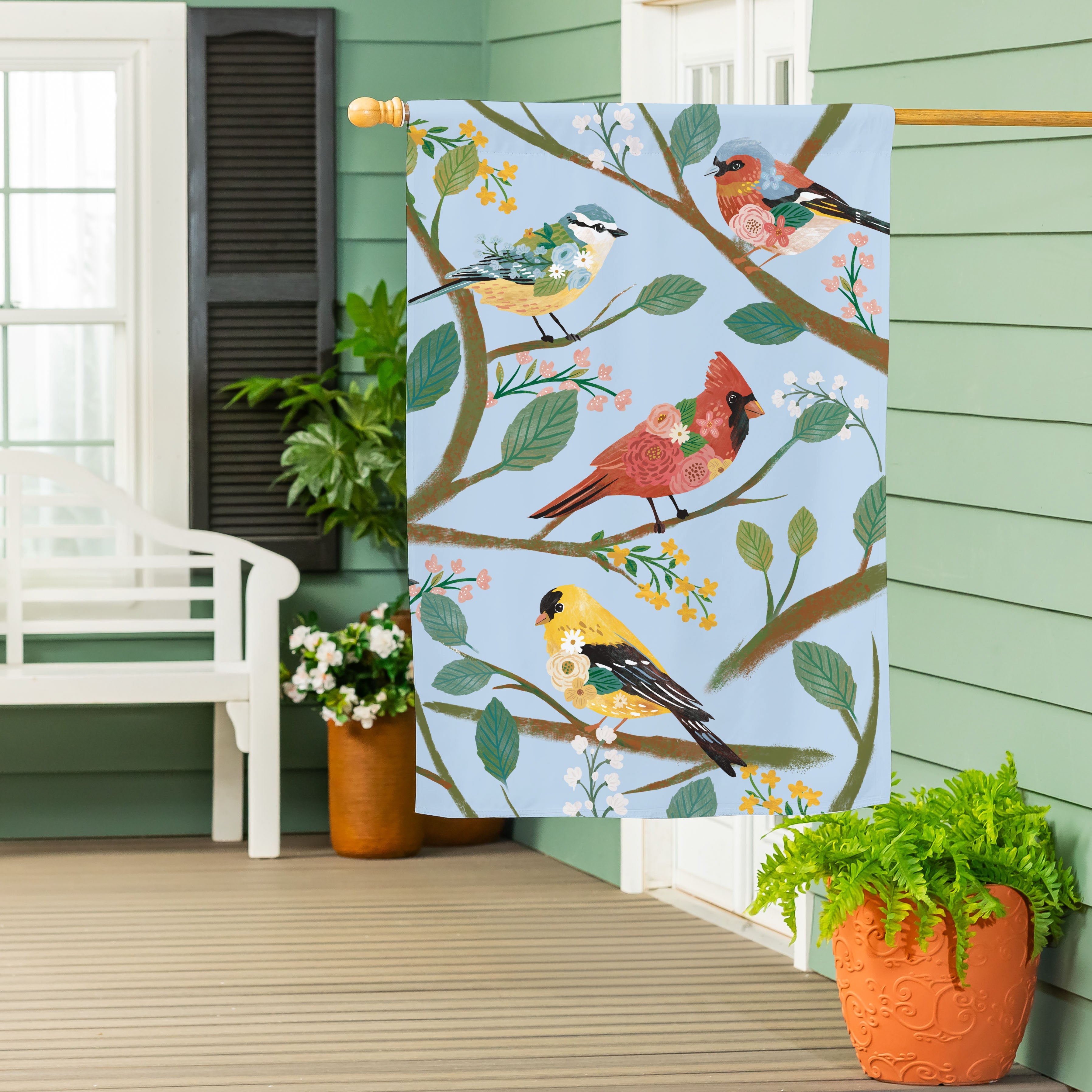 Cottage Garden Birds Suede House Flag