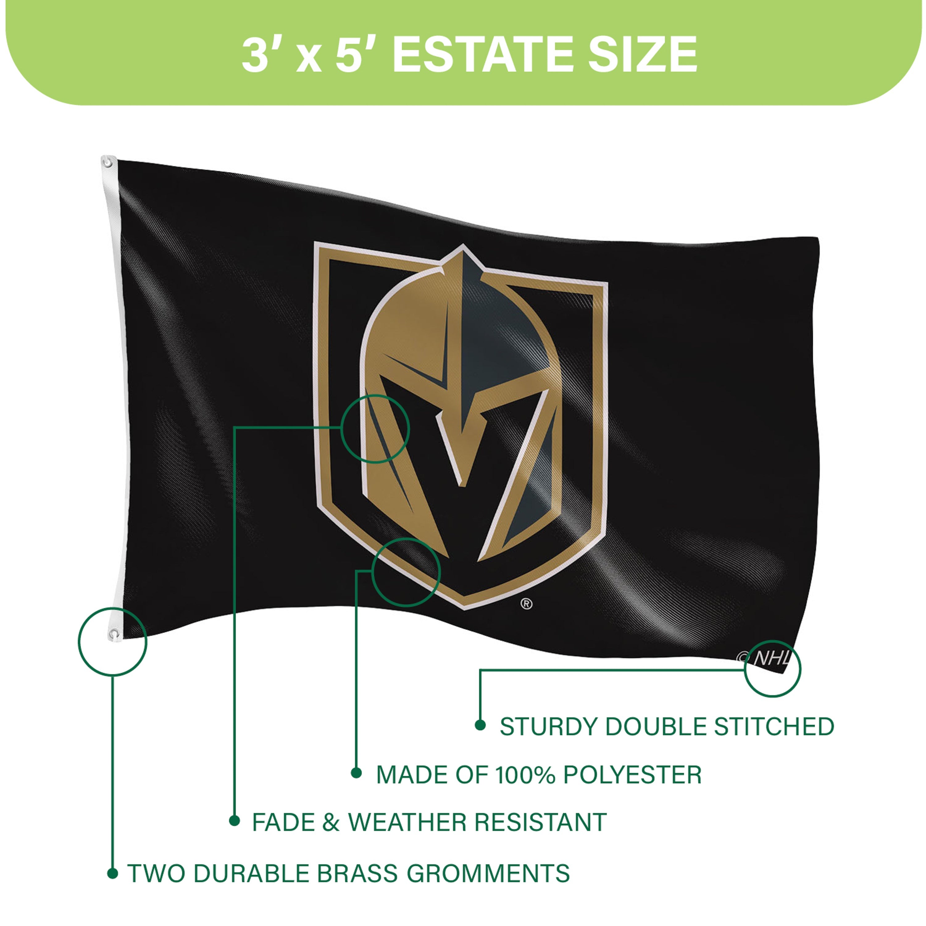 3'x5' Single Sided Flag w/ 2 Grommets, Vegas Golden Knights
