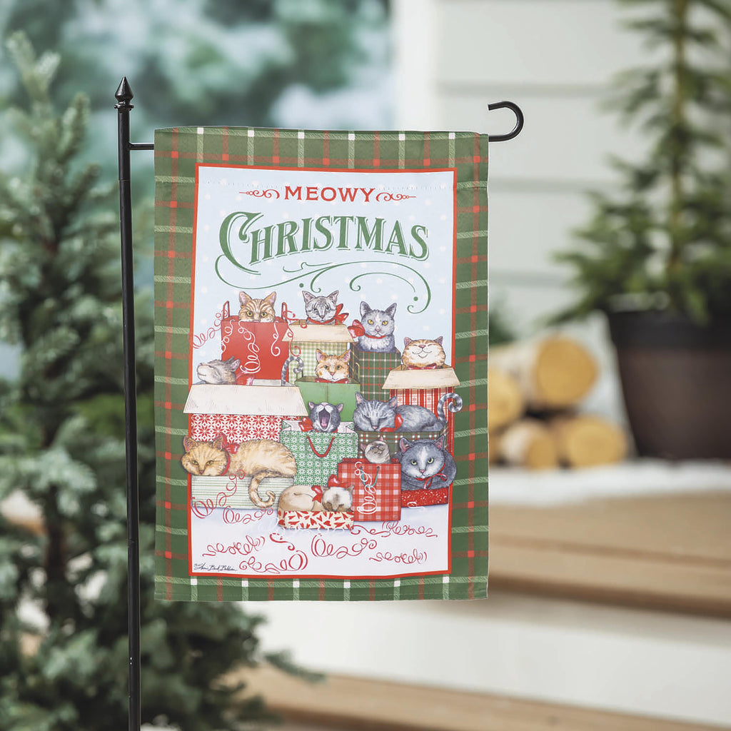 Meowy Christmas Suede Garden Flag
