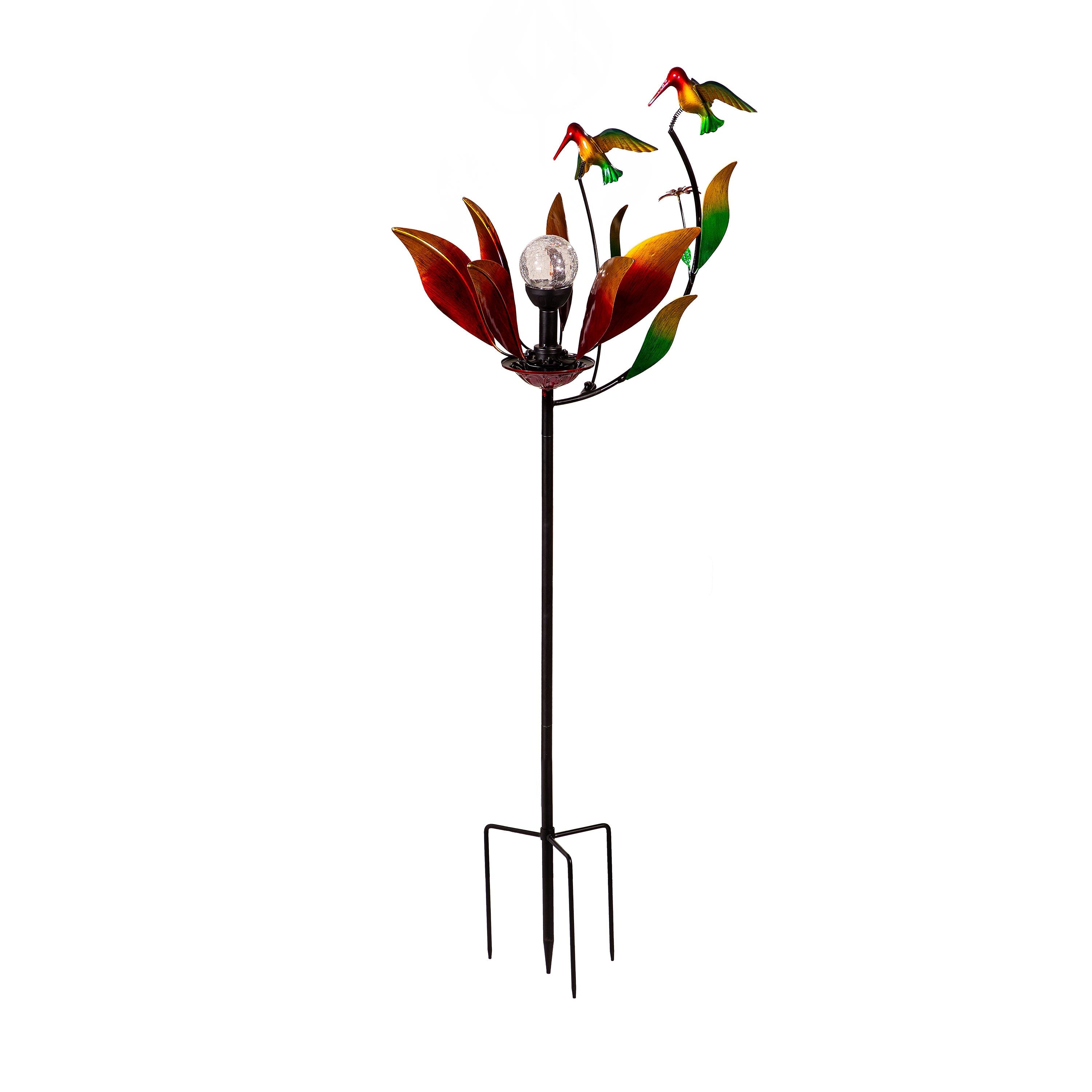 Solar Metal Wind Spinner, Red Hummingbird & Flower, 52"H