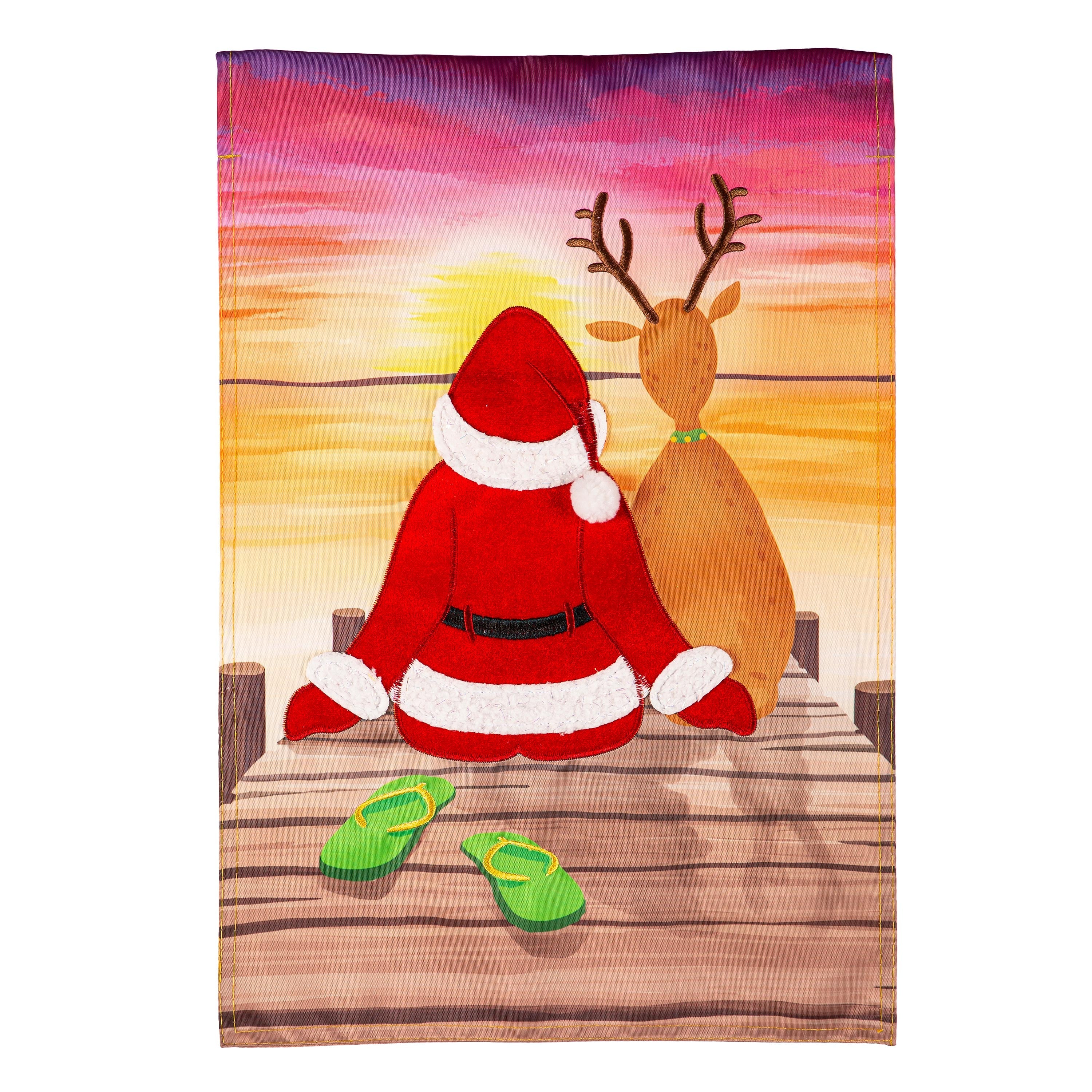 Santa and Deer Sunset Applique Garden flag