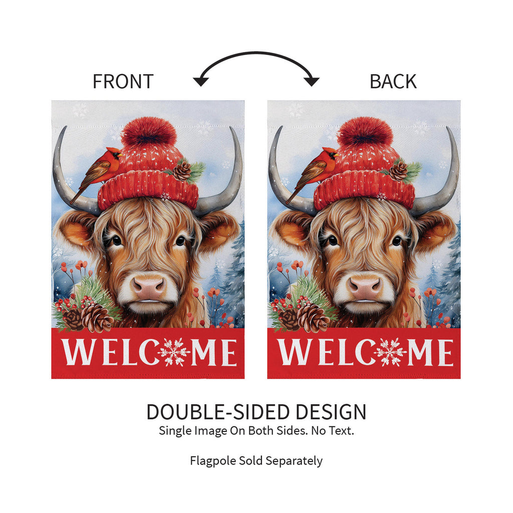 Bundled Up Highland Cow Suede Garden Flag