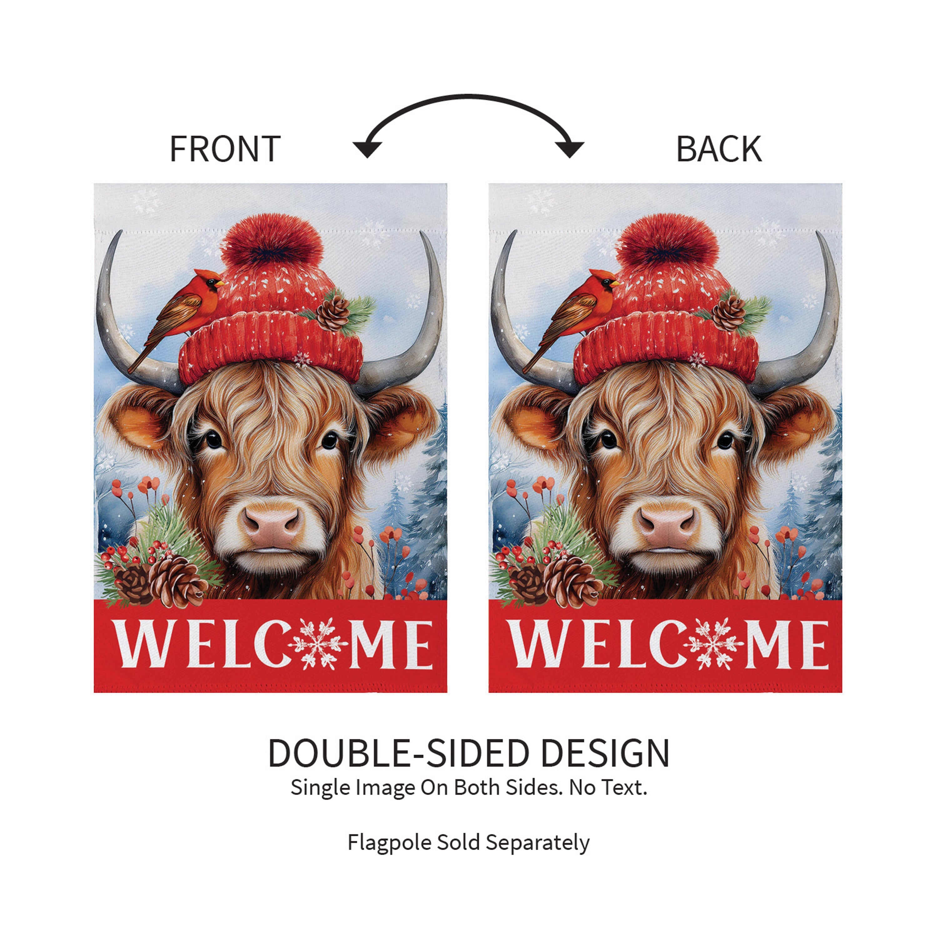 Bundled Up Highland Cow Suede Garden Flag