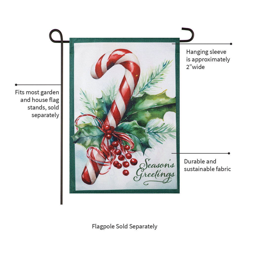 Season's Greetings Candy Cane Burlap Garden Flag