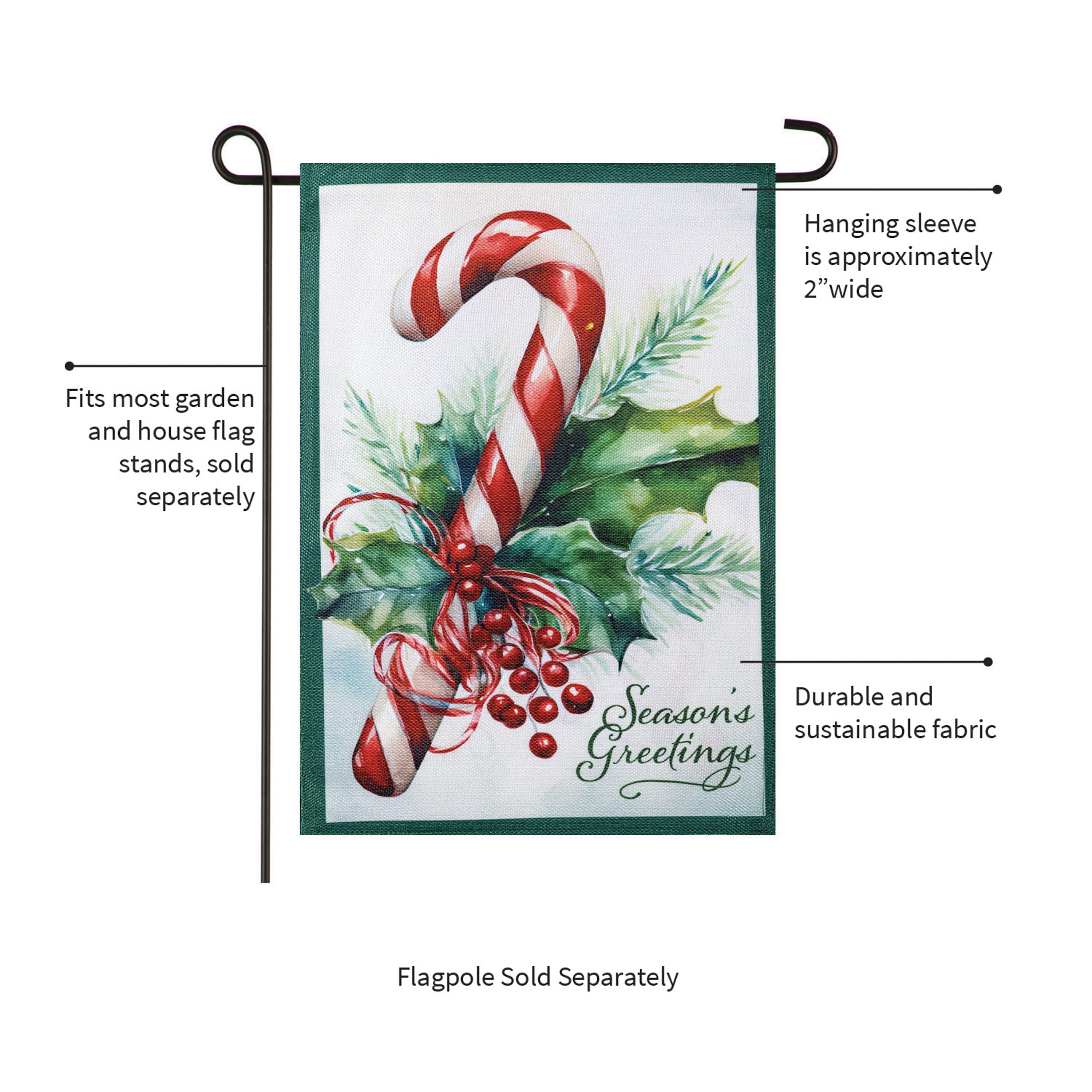 Season's Greetings Candy Cane Burlap Garden Flag