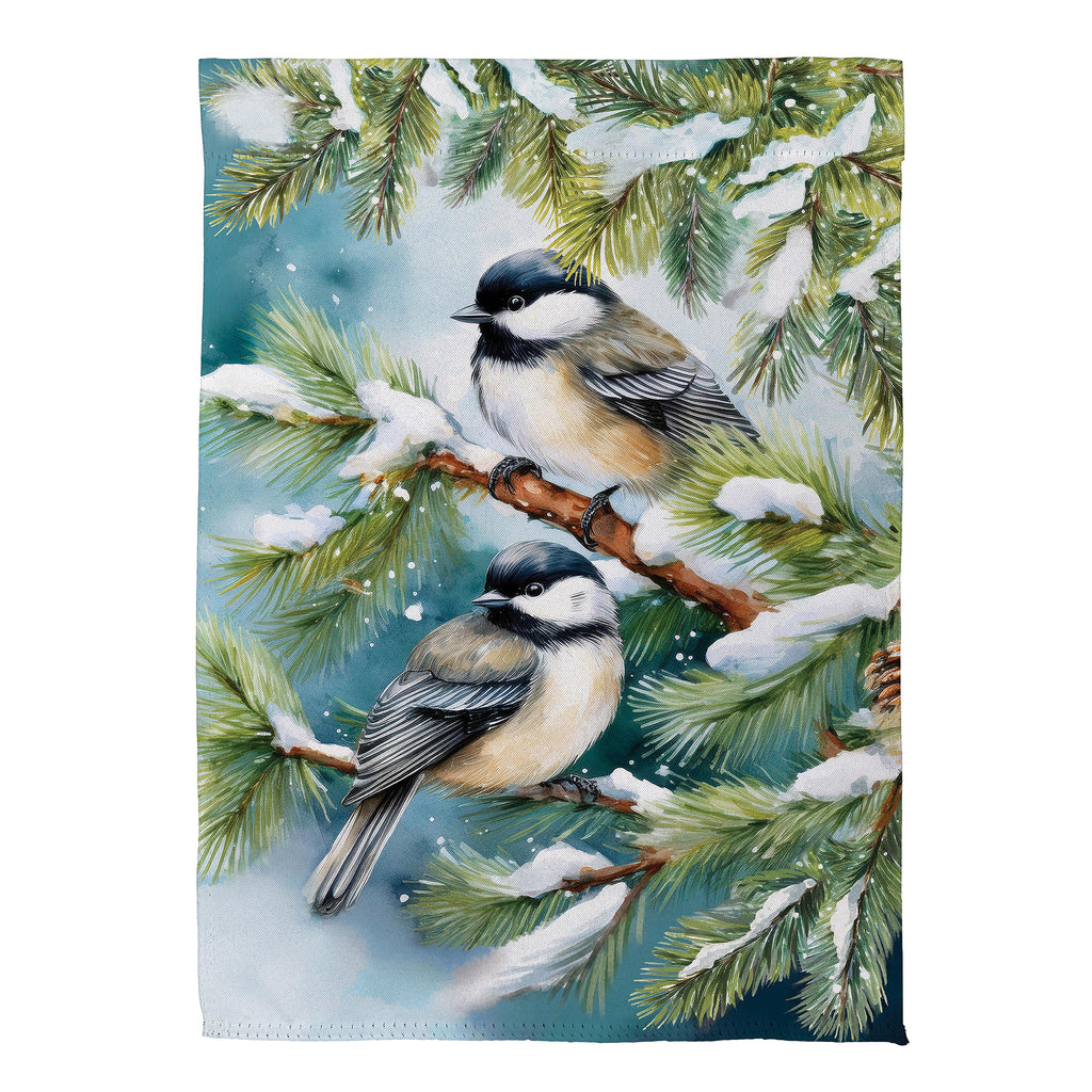 Winter Chickadee Friends Suede Garden Flag