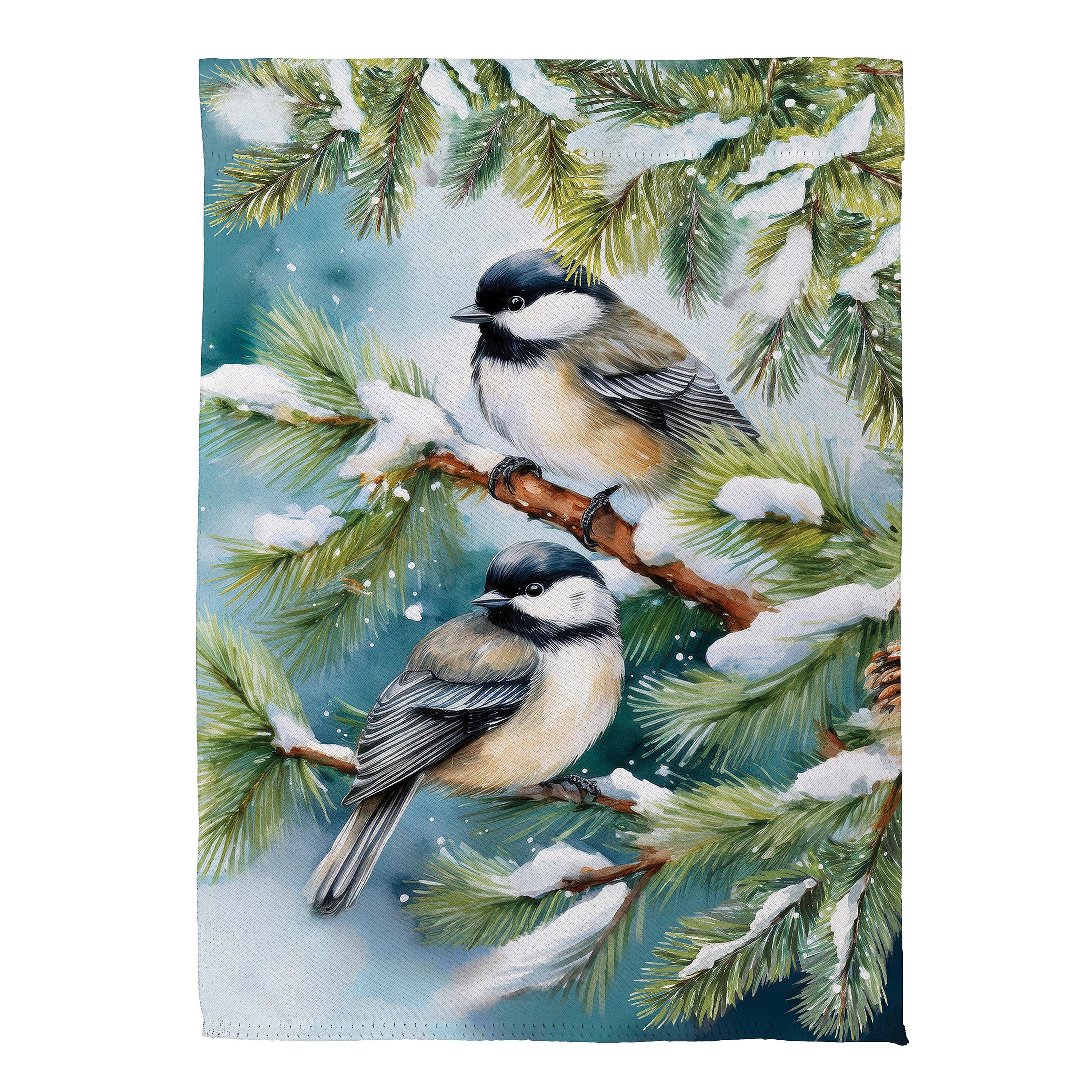 Winter Chickadee Friends Suede Garden Flag