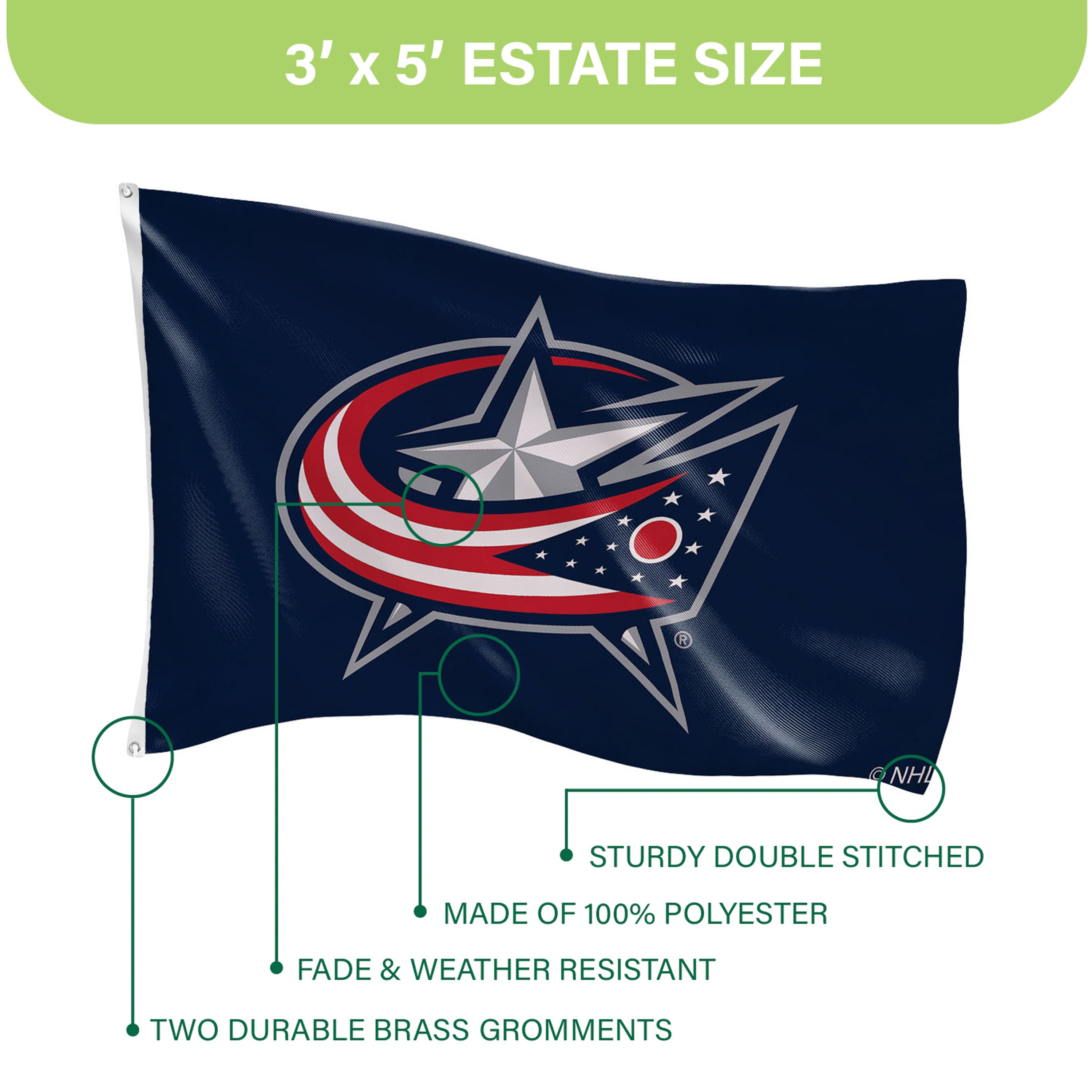 Columbus Blue Jackets Single Sided Flag with 2 Grommets, 3'x5'