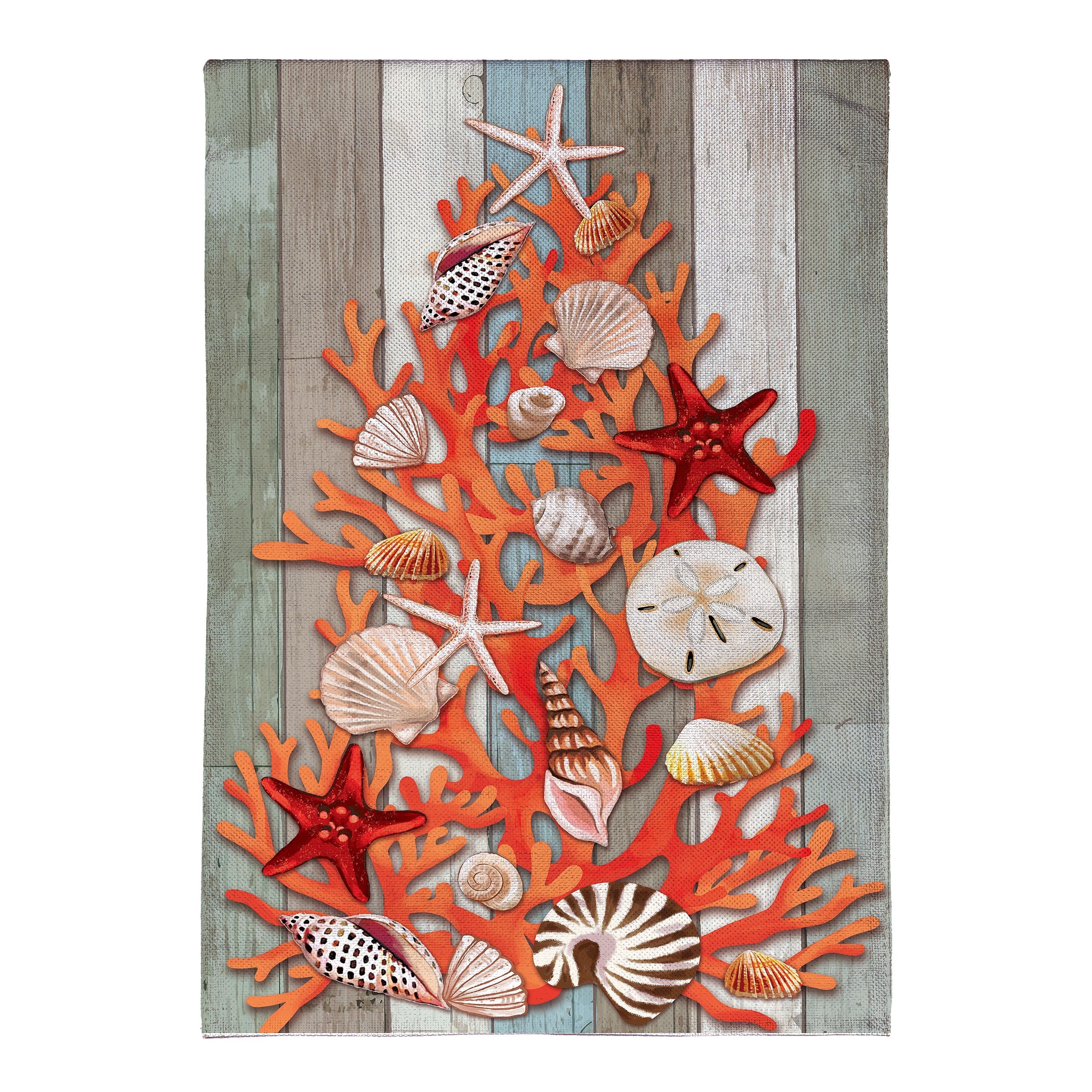 Shell Christmas Tree Burlap Flag