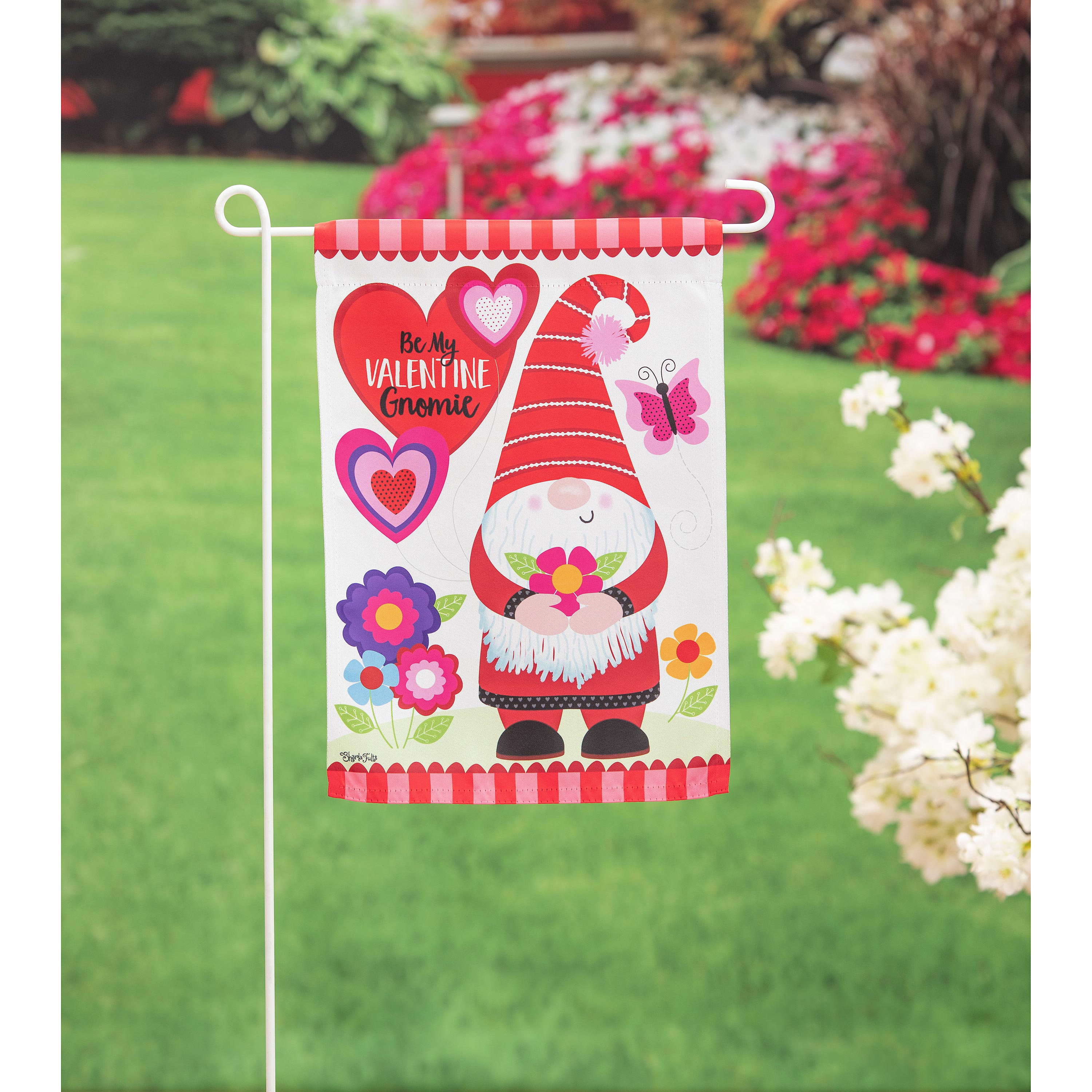 Gnome Valentine's Suede Garden Flag