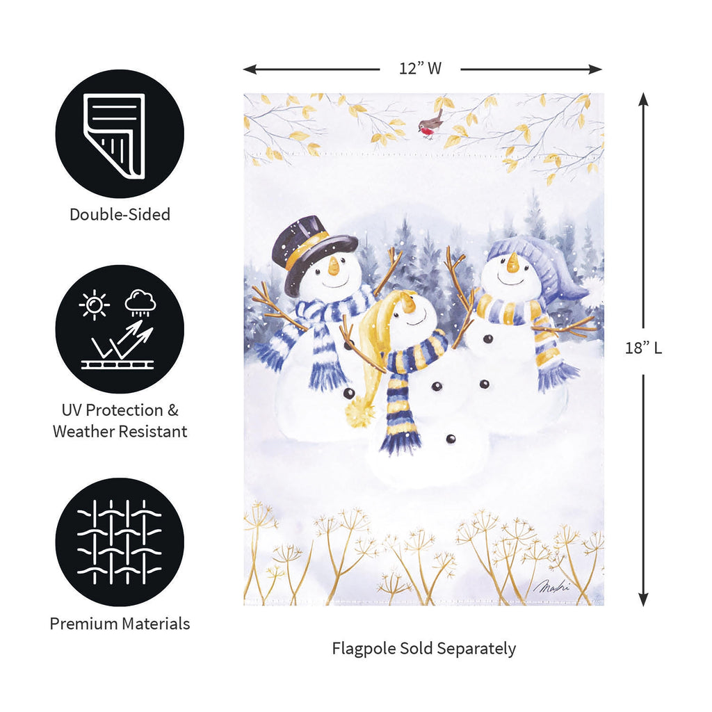 Happy Snowmen Trio Suede Garden Flag