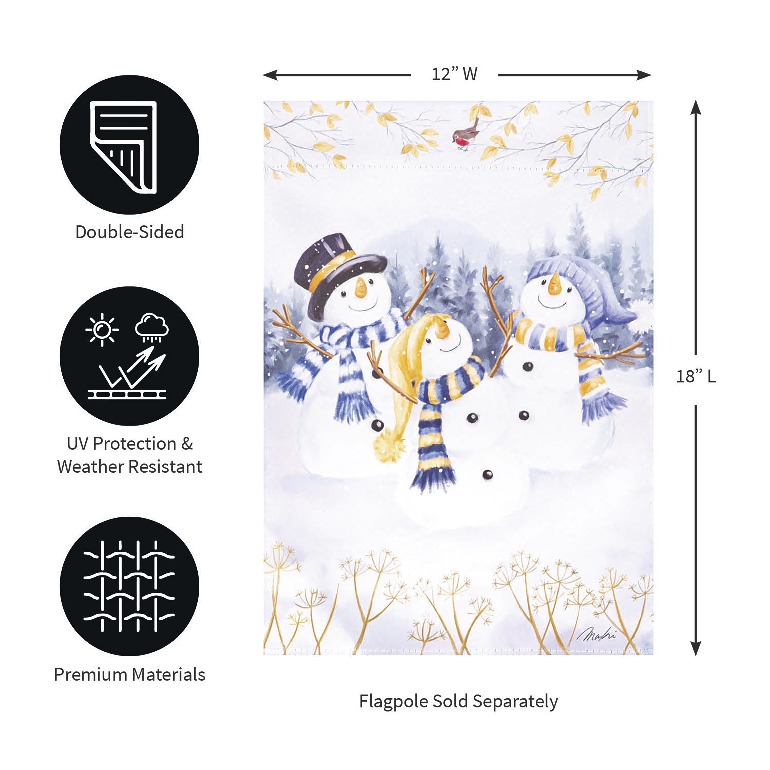 Happy Snowmen Trio Suede Garden Flag