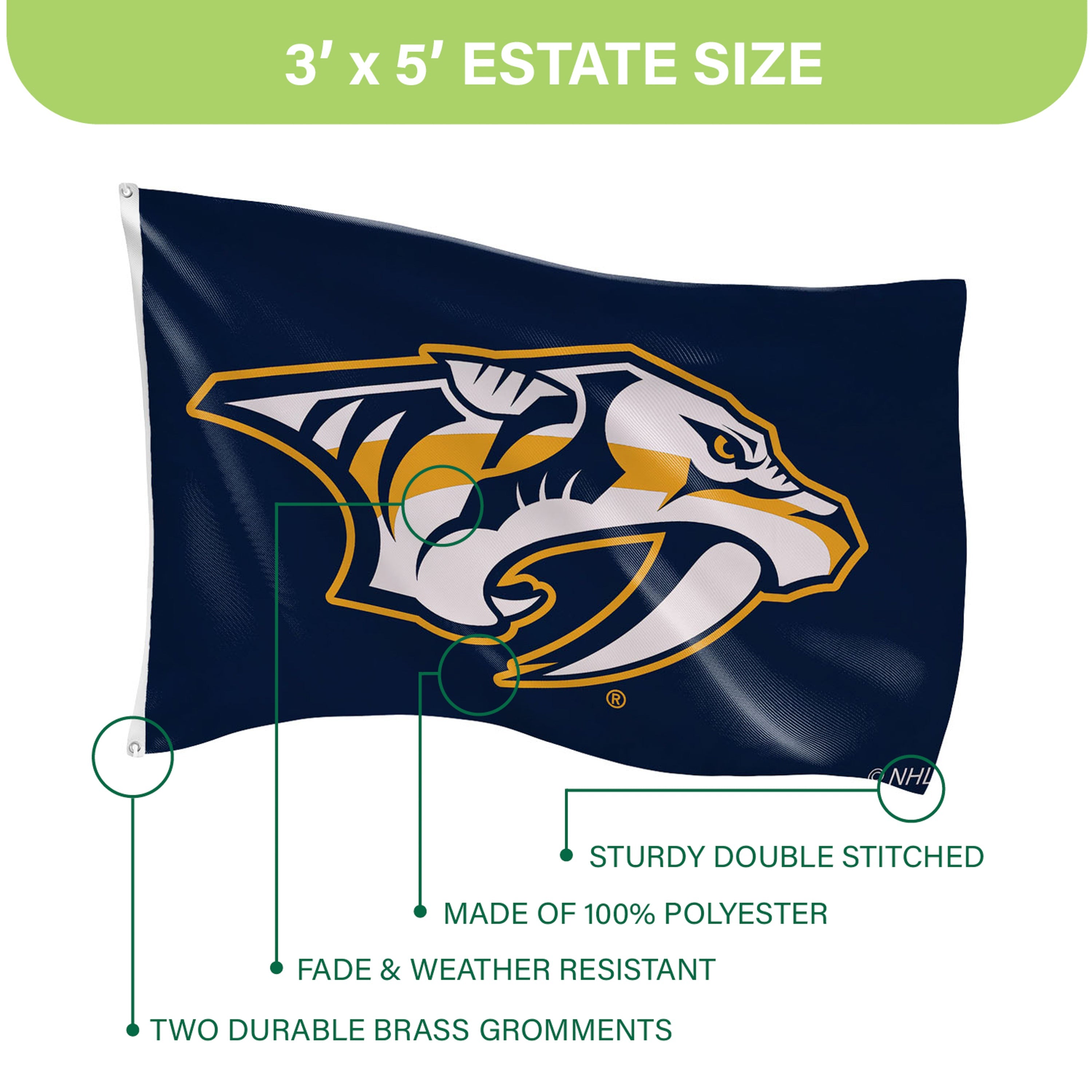 3'x5' Single Sided Flag w/ 2 Grommets, Nashville Predators