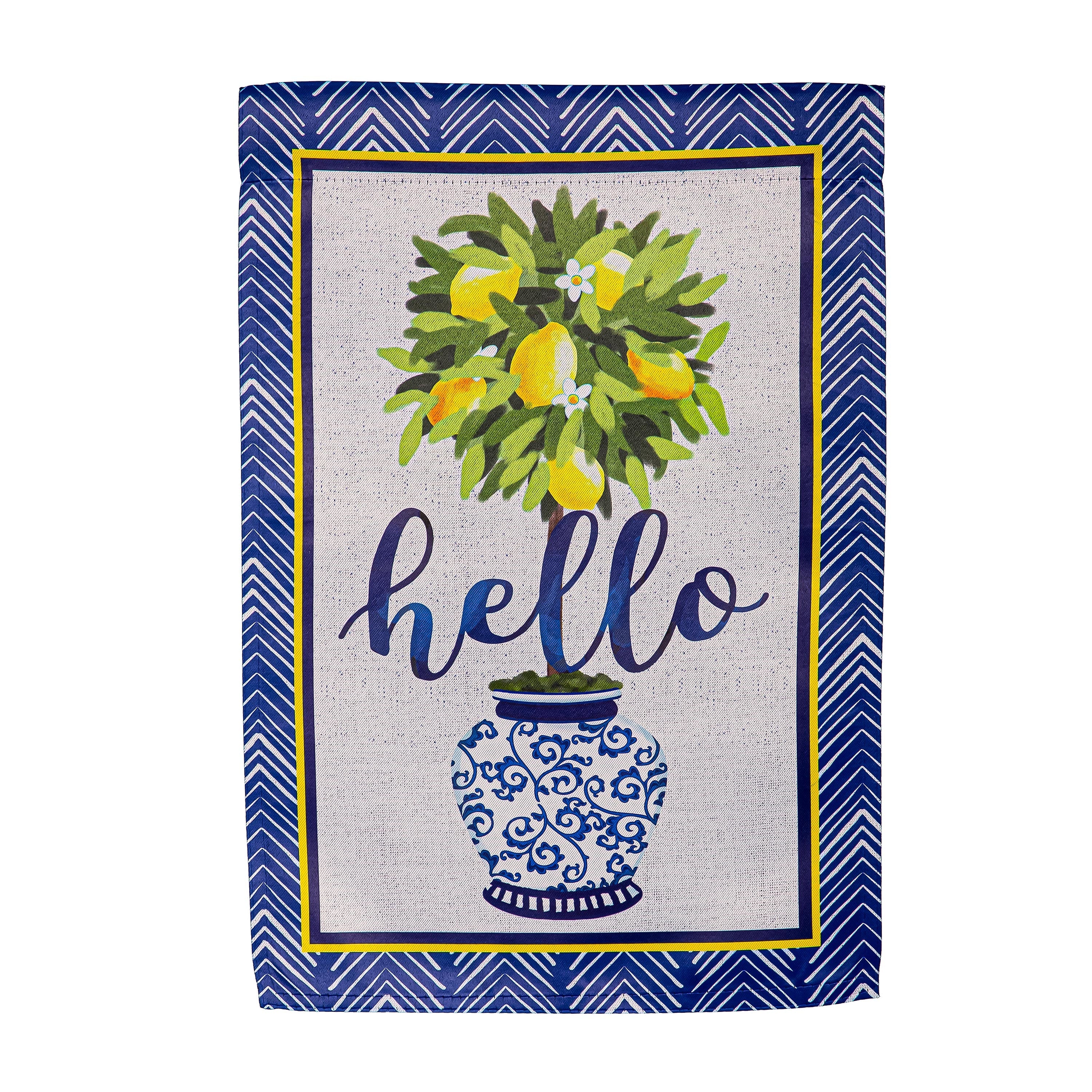 Hello Lemon Tree Burlap Garden Flag
