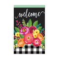 Floral Welcome Check House Linen Flag