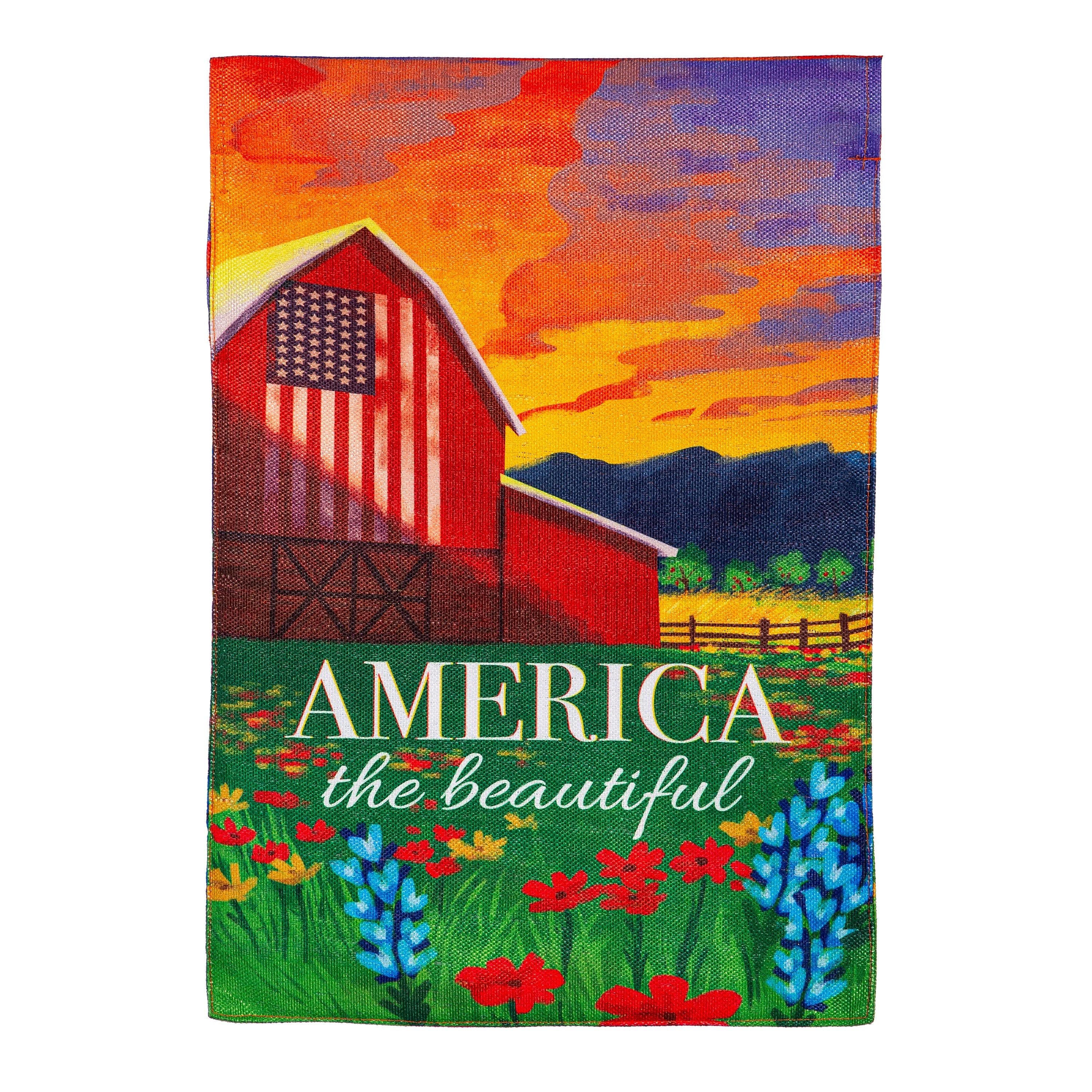 America The Beautiful Burlap Garden Flag