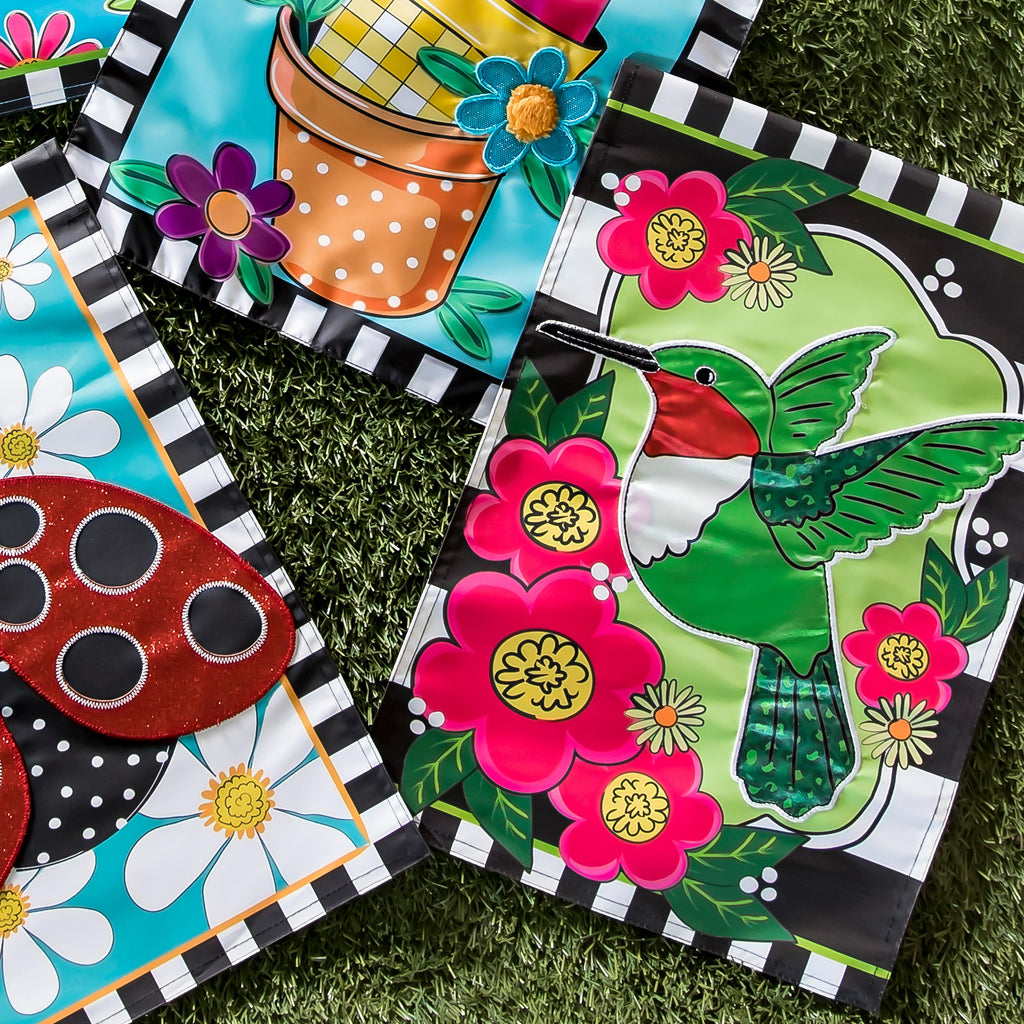 Spring Hummingbird Garden Applique Flag