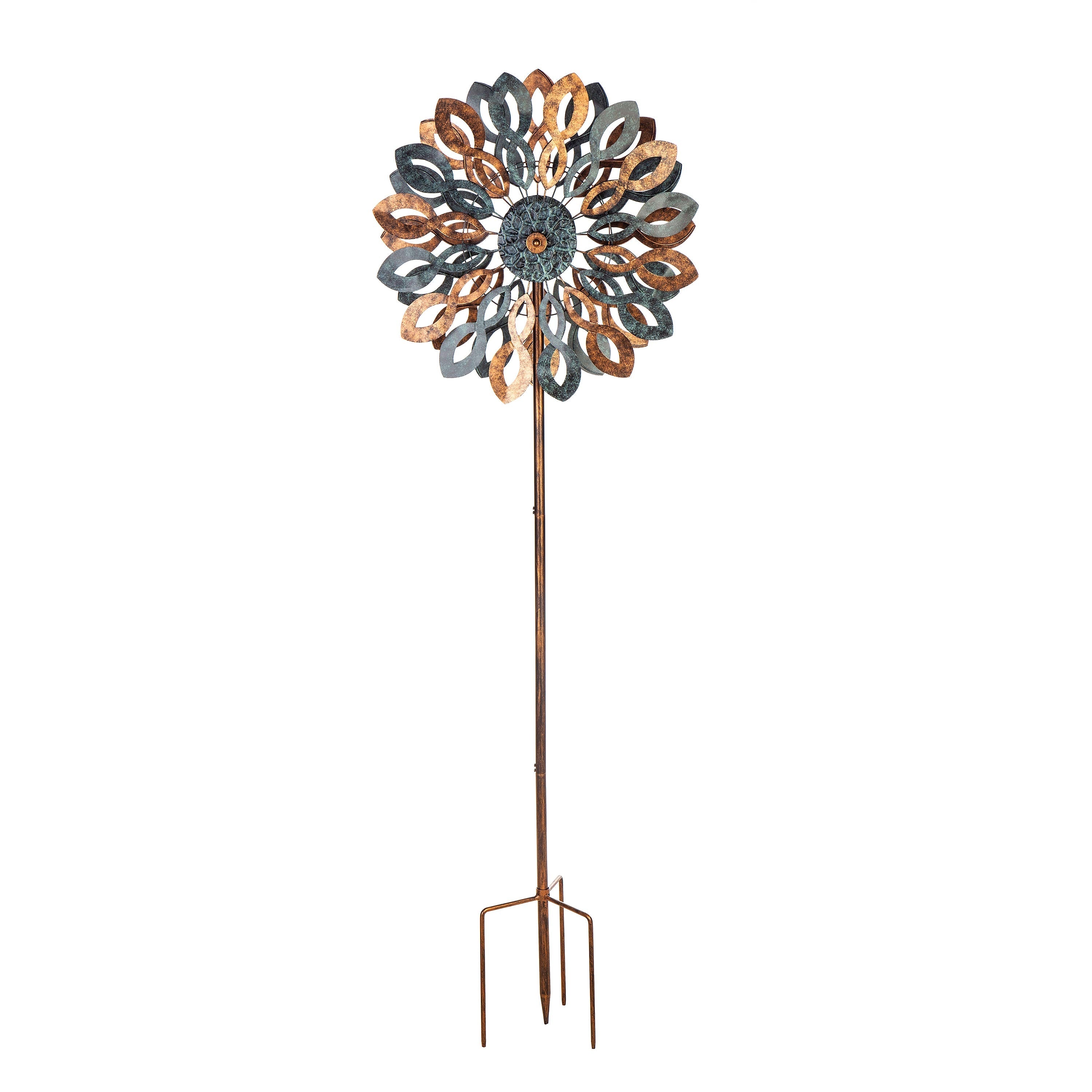 Wind Spinner, copper and verdigris petals