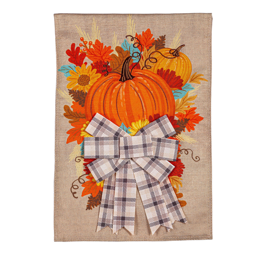 Pumpkin and Bow Garden Burlap Flag