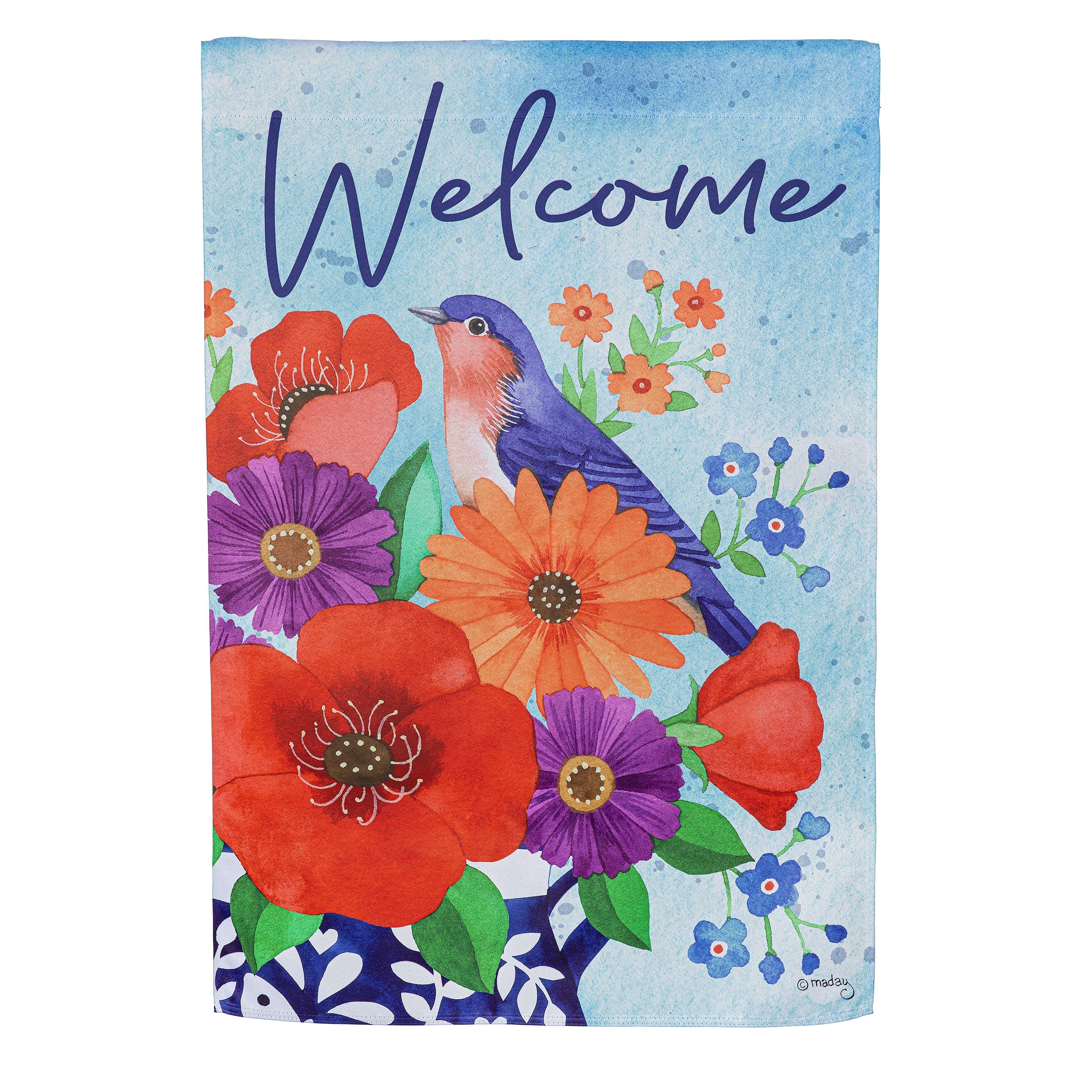Bluebird Blooms Suede House Flag