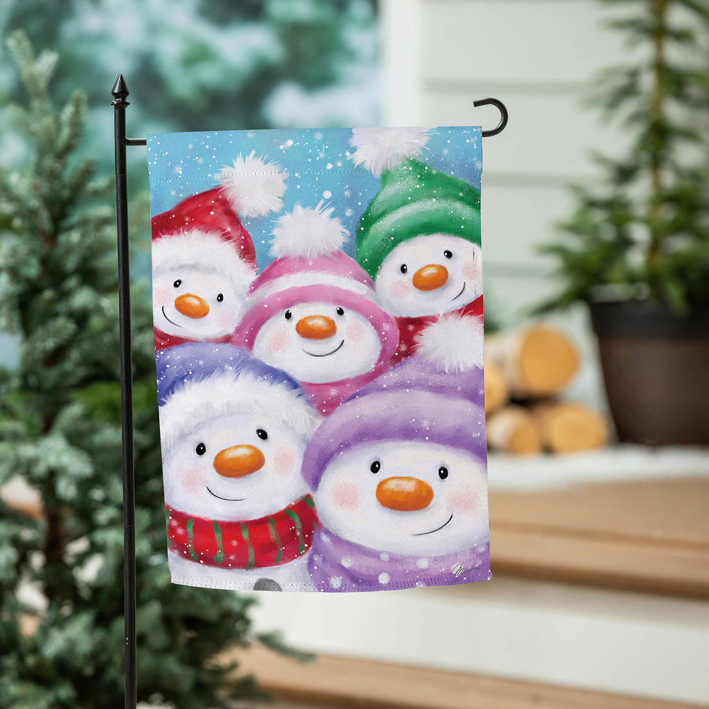 Snowman Family Suede Garden Flag