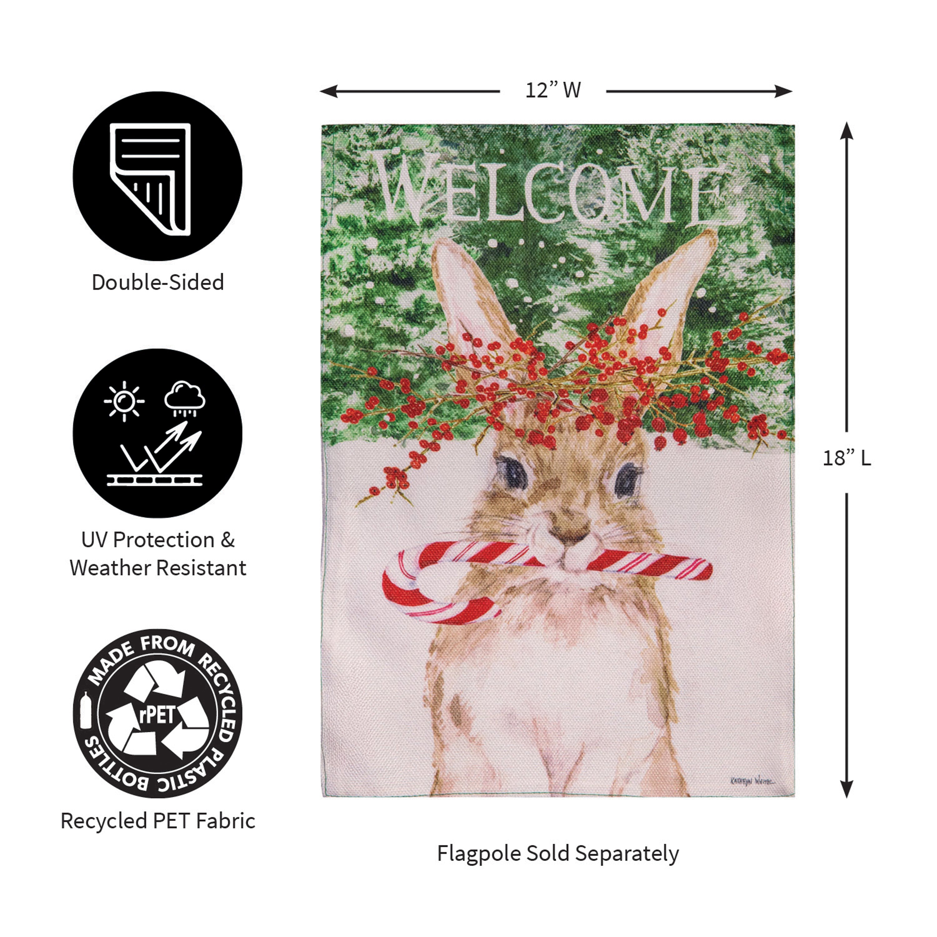 Candy Cane Rabbit Burlap Garden Flag