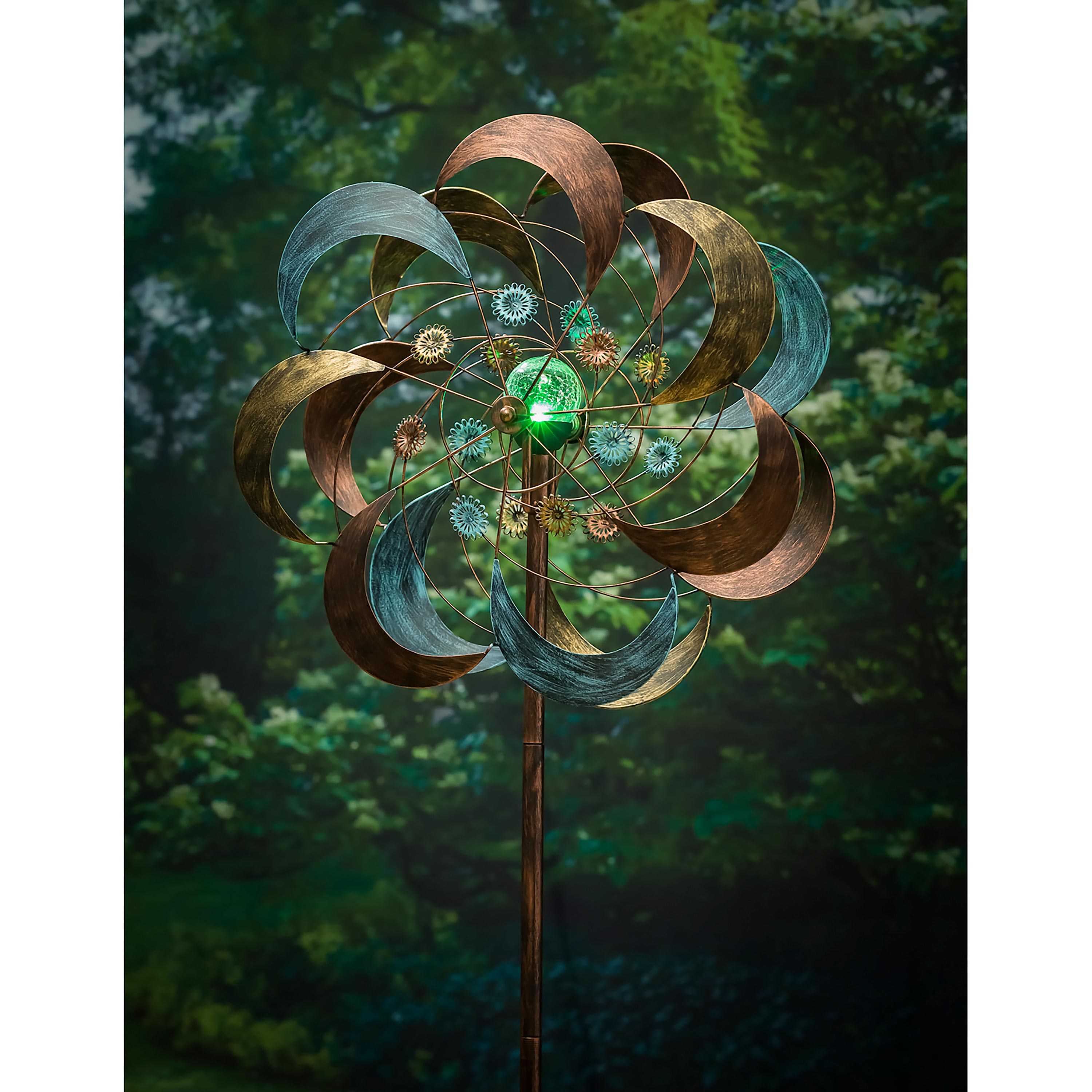 75"H Solar Wind Spinner, Copper Daisy